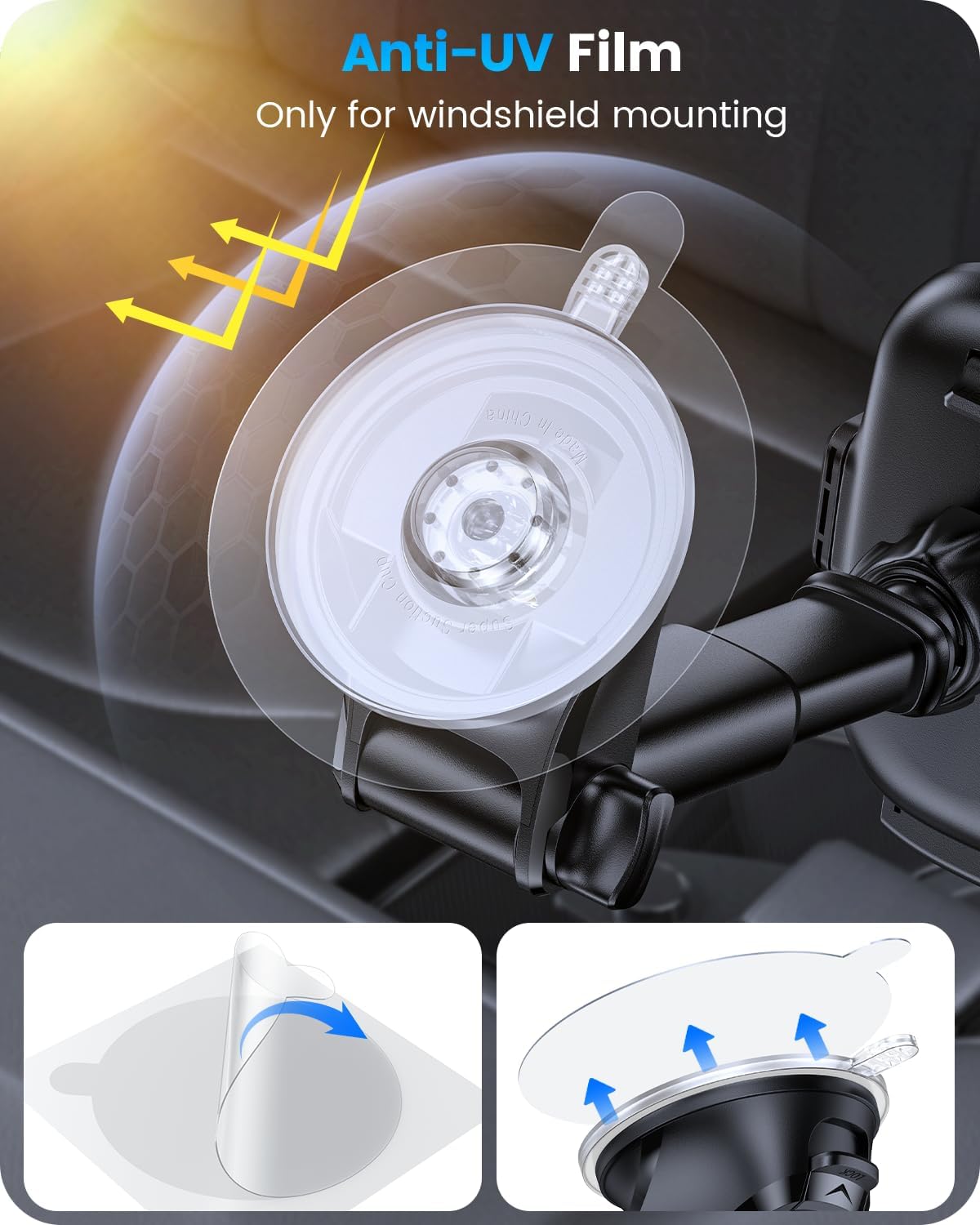 OQTIQ 3-in-1 Car Phone Mount – Dashboard, Windshield & Air Vent Holder with Strong Suction Cup, Adjustable Arm, 360° Rotation – Compatible with iPhone & Android Phones