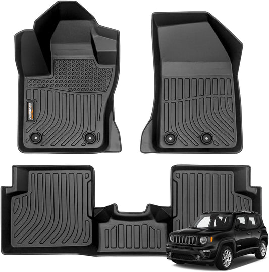 Binmotor-All Weather Car Floor Mats for Jeep Renegade 2015-2024, TPE Rubber Liners for Jeep Renegade Accessories Car Mat-Black