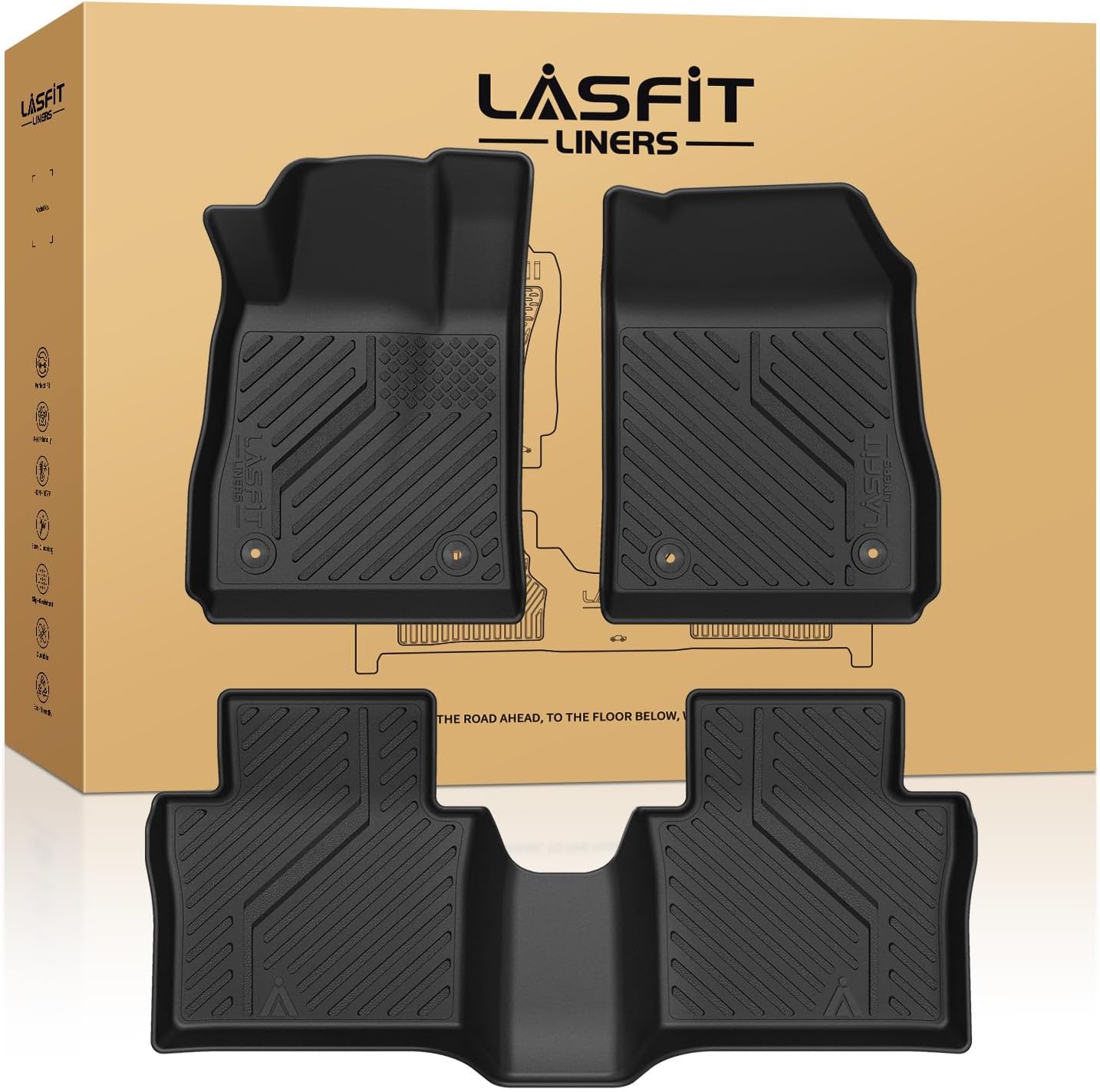 LASFIT Floor Mats for Chevrolet Chevy Impala 2014-2020 Car Floor Mats, All Weather TPE Custom Fit Floor Mats for Cars, 1st and 2nd Row Car Floor Liners for Impala Accessories Black