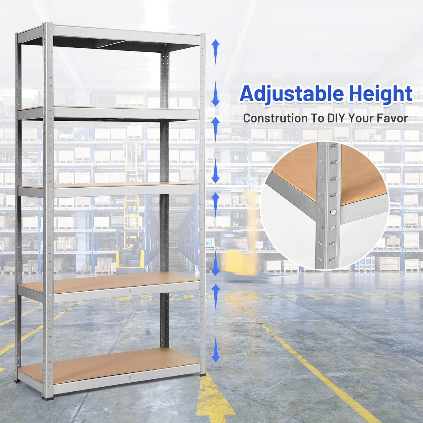 ERGOMASTER 5 Tiers Steel Shelves for Storage Heavy Duty Garage Organization Utility Shelf Rack for Books, Kitchenware and Tools Bolt-Free Assembly 72 x 16 x 72 inches (Set of 2,Silver)