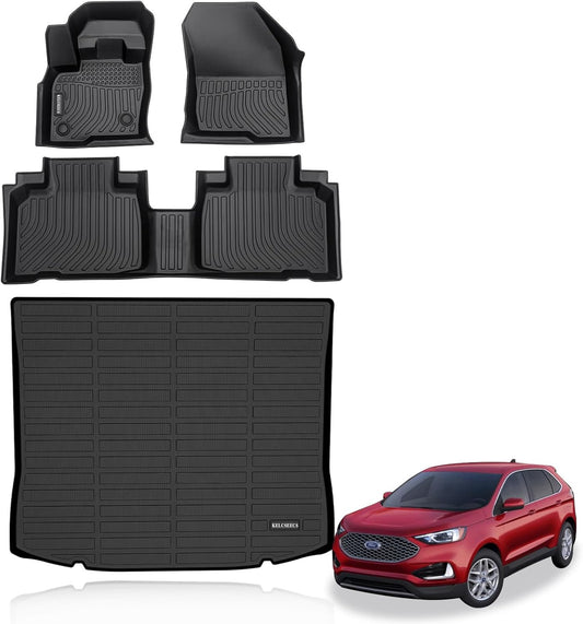 KELCSEECS® Floor Mats & Cargo Liner Custom for Ford Edge 2015-2024 & Ford Edge ST 2019-2024 All Weather Protection TPE Floor Liners Front& Rear Row Full Set Accessories Black