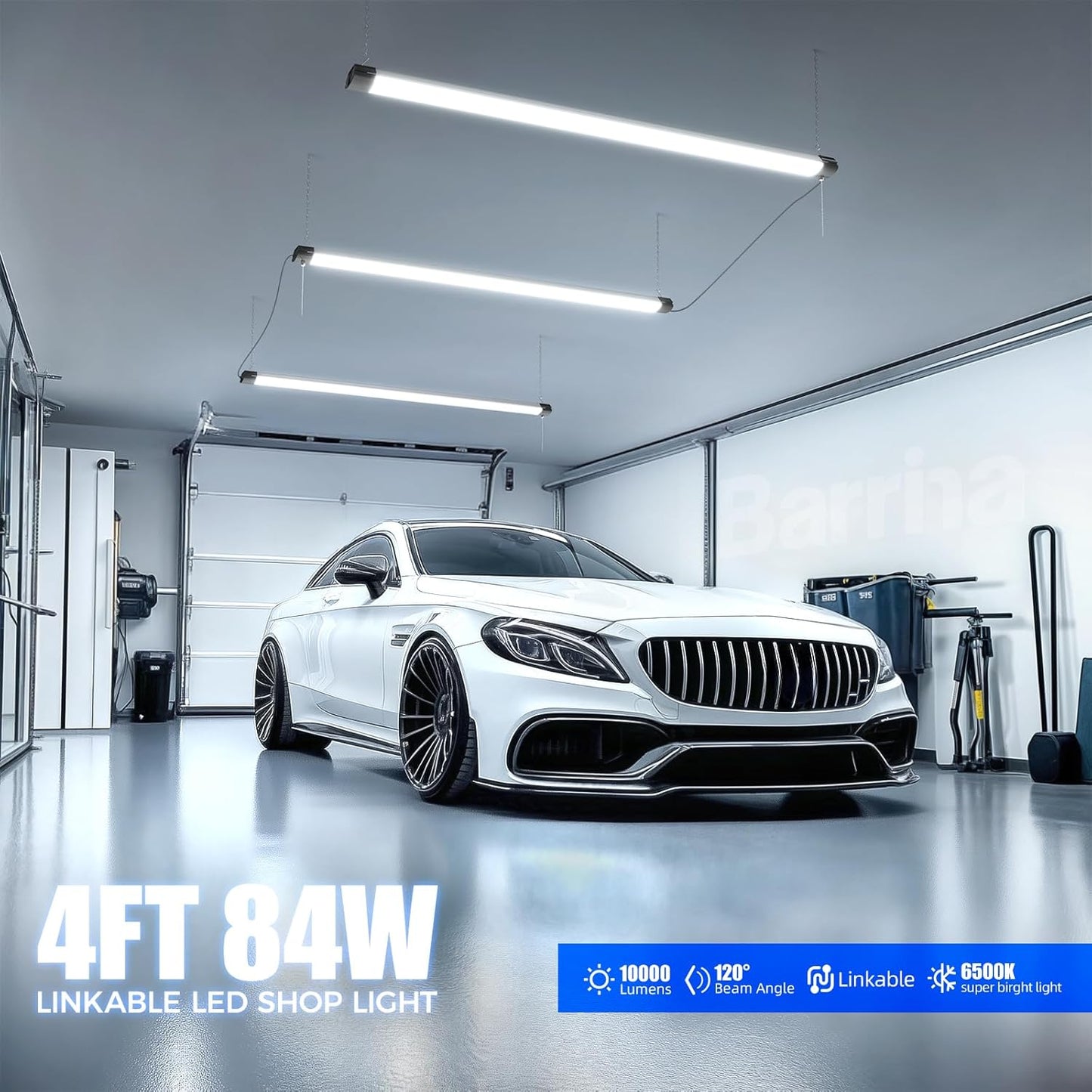 Barrina BS84 LED Shop Lights for Workshop 4FT, 84W, 10000LM, 6500K Linkable Light Fixture for Garage, Basement, Hanging or Flush Mount, ETL, 4 Packs