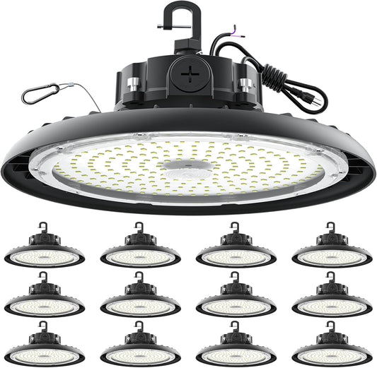 High Bay Lights LED UFO Light 240W LED Shop Lights 6000K IP65 Commercial Bay Lighting Fixture 43200 LM Super Bright, 5ft Cable Plug & Play for Warehouse Factory Garage Workshop Barn 12 Pack