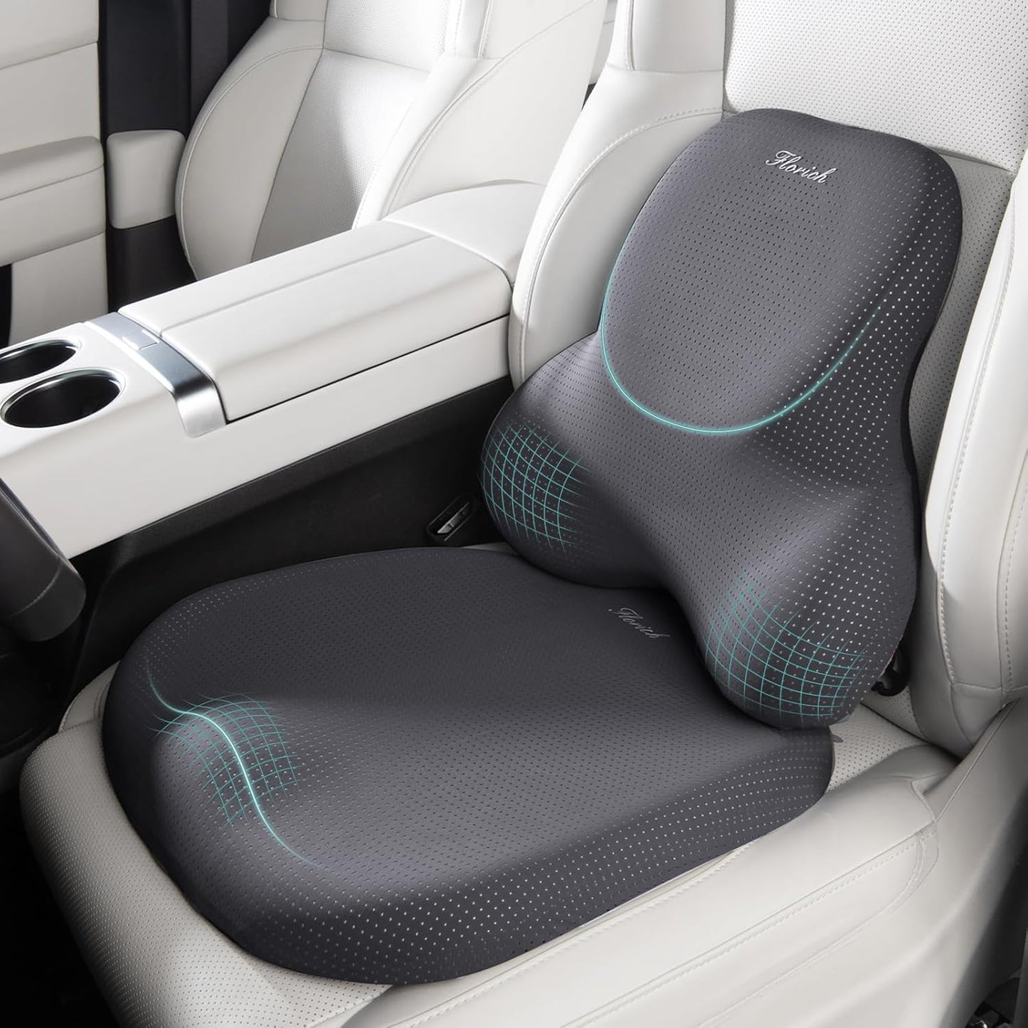 FLORICH Car Seat Cushion and Lumbar Support Pillow for Office Chair Car, Ergonomic Memory Foam, Relieves Back Sciatica Pain, Pressure-Relieving Back Support for Car, Office Chair & Wheelchair – Gray