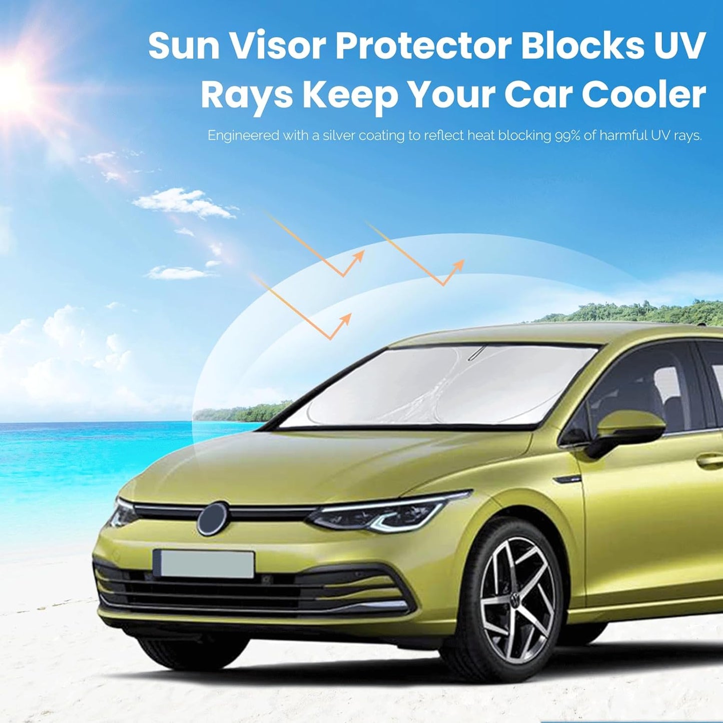 Sunshade for 2015-2023 2024 2025 Volkswagen Golf GTI e-Golf VW Golf R 4 Door Hatchback Accessories Front Window Shield Cover for Windshield Sun Visor