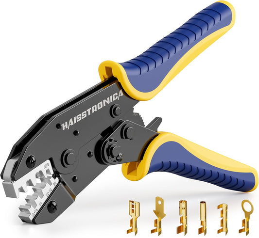 Haisstronica Crimping Tool for Non-Insulated Open Barrel Terminals Receptacles,AWG 20-10 Ratchet Wire Crimper Tool,Wire Terminal Crimper HS-5327