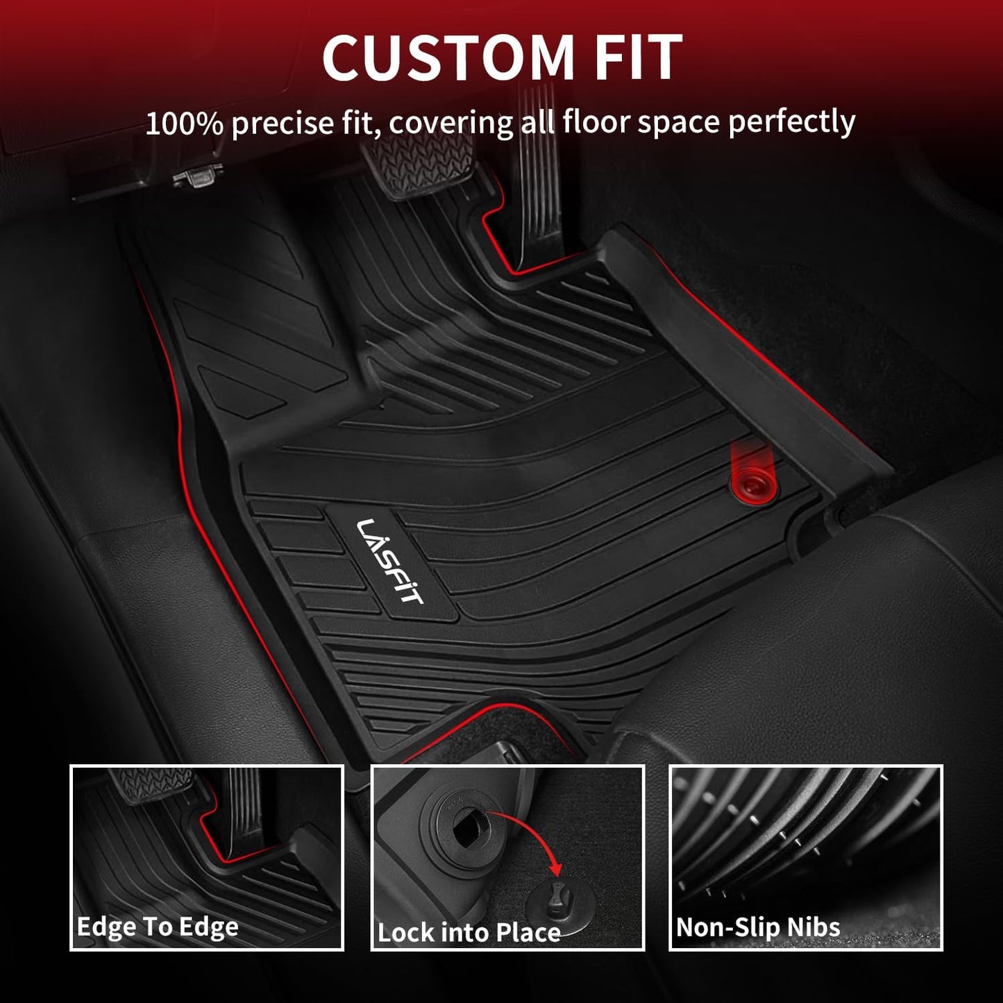 LASFIT Floor Mats for Toyota Grand Highlander 2024-2025 (Include Hybrid) & for Lexus TX350 2024, Custom Fit TPE All Weather Floor Liners 1st & 2nd & 3rd Row Car Mats Accessories, Black