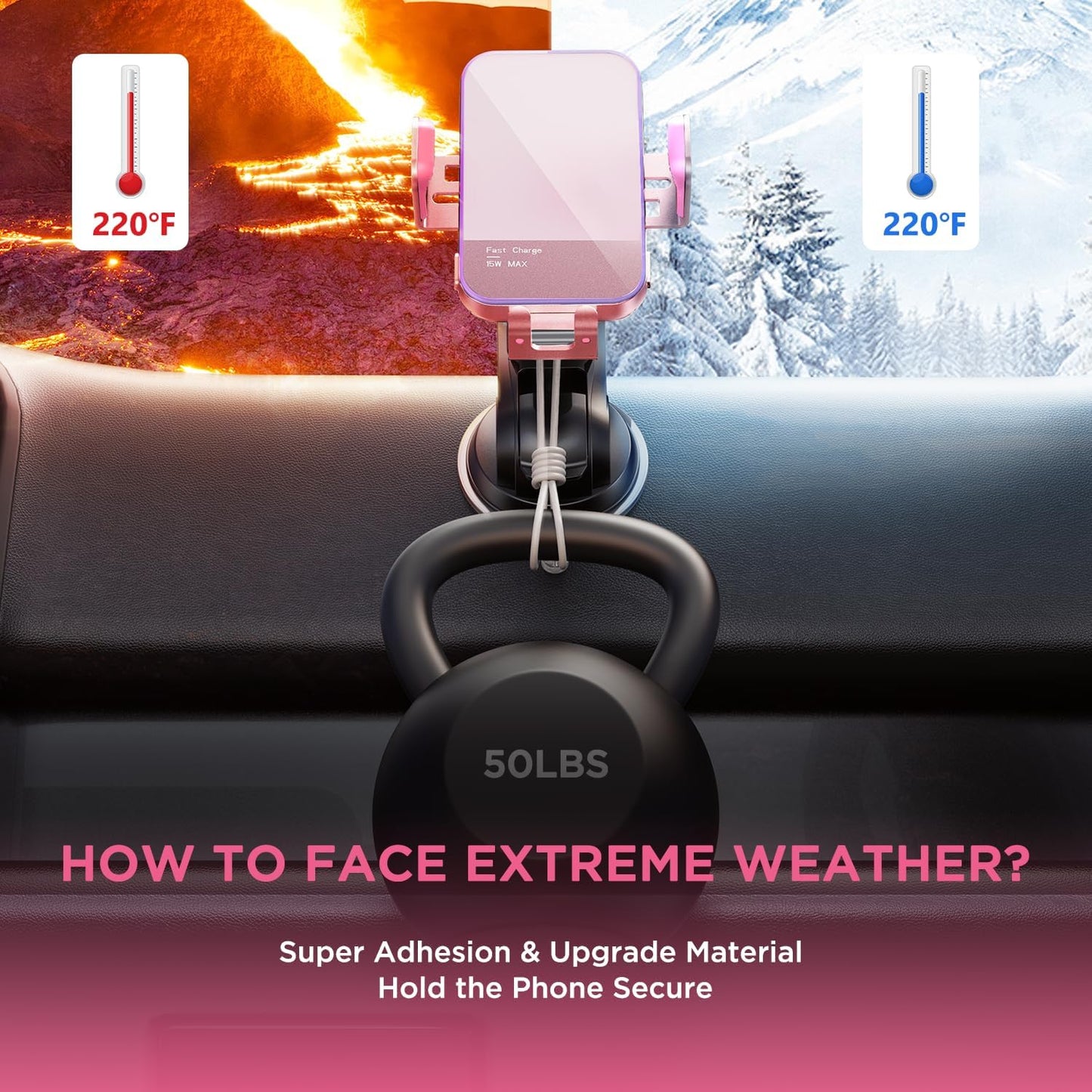 Wireless Car Charger,【7 Colored LED Backlit】 15W Auto Clamping Car Charger Phone Mount Holder fit for iPhone 14 13 12 Mini Pro Max 11 XR XS, Samsung Galaxy S23 Ultra S22 S21+ S10+ Note 20, etc - Pink