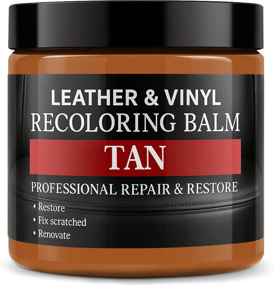 Leather Color Restorer, Recoloring Balm, Scratch Remover, Dye, Paint, Repair Kit for Furniture, Couches, Car Seats, Shoes, Bags, Tan