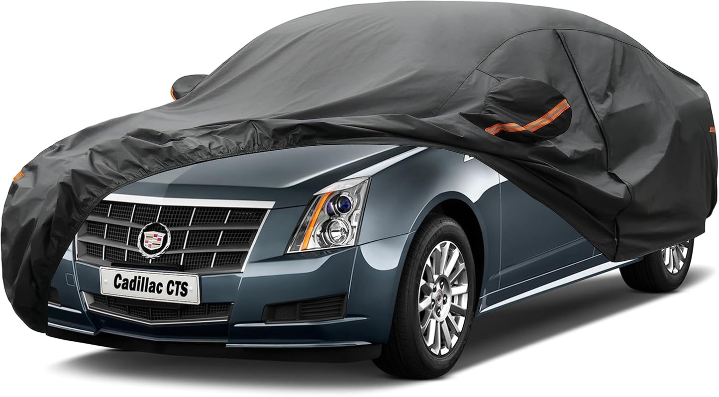 Kayme 7 Layers Car Cover Custom Fit for Cadillac CTS (2003-2014) Waterproof All Weather for Automobiles, Outdoor Full Cover Rain Sun UV Protection.Black