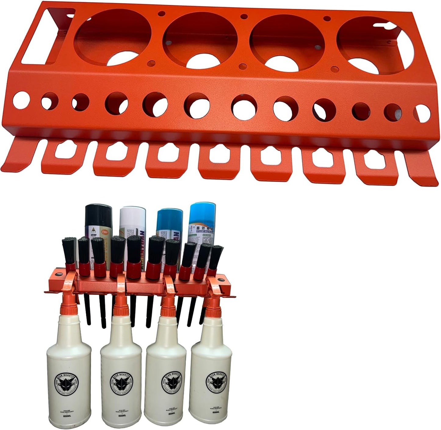 Bottle Storage Rack, Detailing Brush Organizer, Spray Bottle Storage Rack, 3/8" Air Tool Holder, for Garage and Workspace (1pc-Orange)