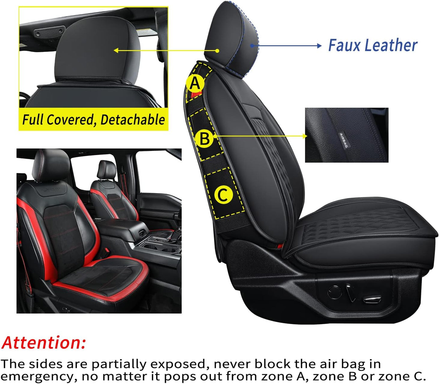 LUCKYMAN CLUB F150 Seat Covers Fit for 2010-2014 F150 SuperCrew with Waterproof Faux Leather(Full Set, Black)