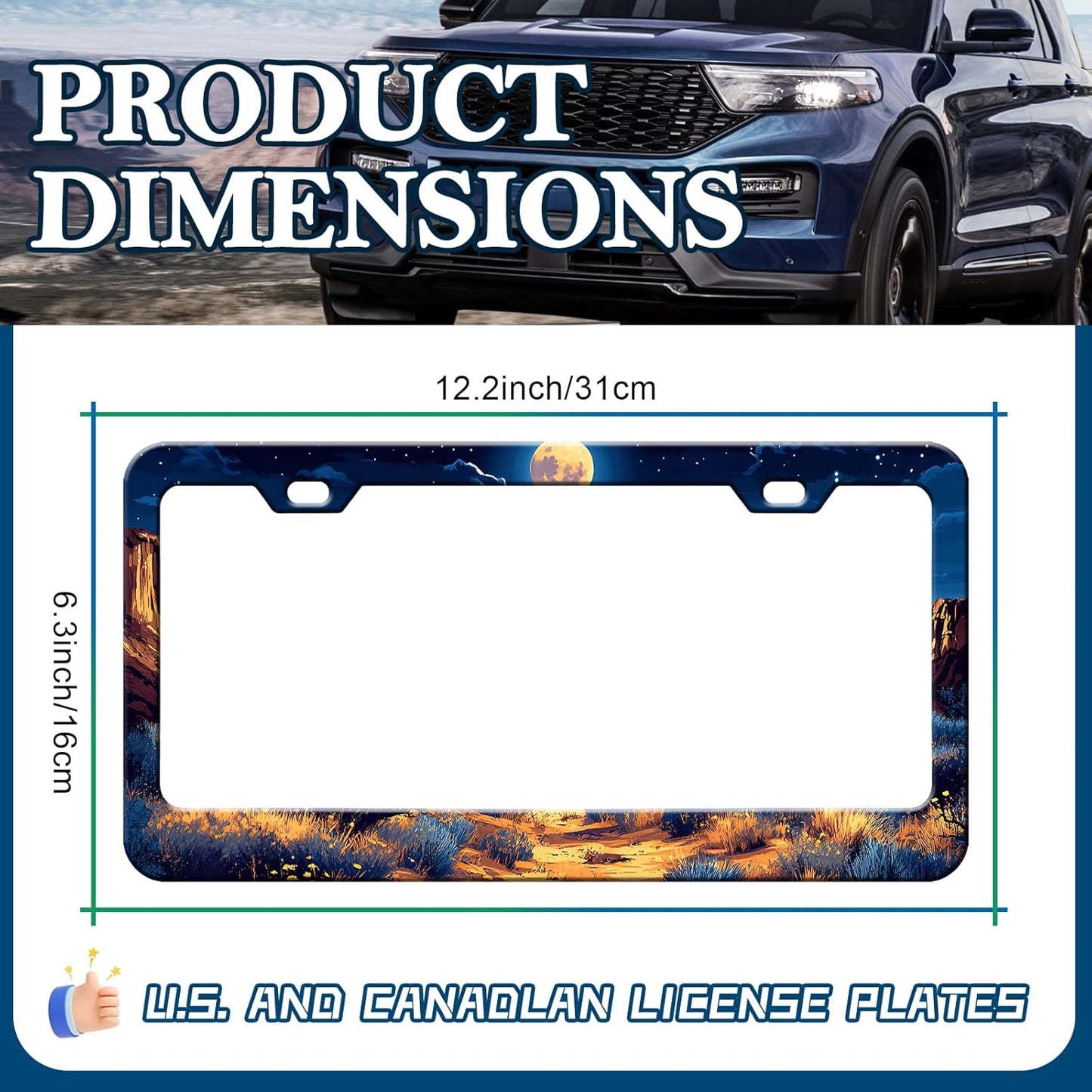 Moon License Plate Frames - 2 Pack Starry Sky Moonlight Stainless Steel License Plate Holder,Rust-Proof Waterproof Car Decorative Tag Frame with Screws Fasteners Caps