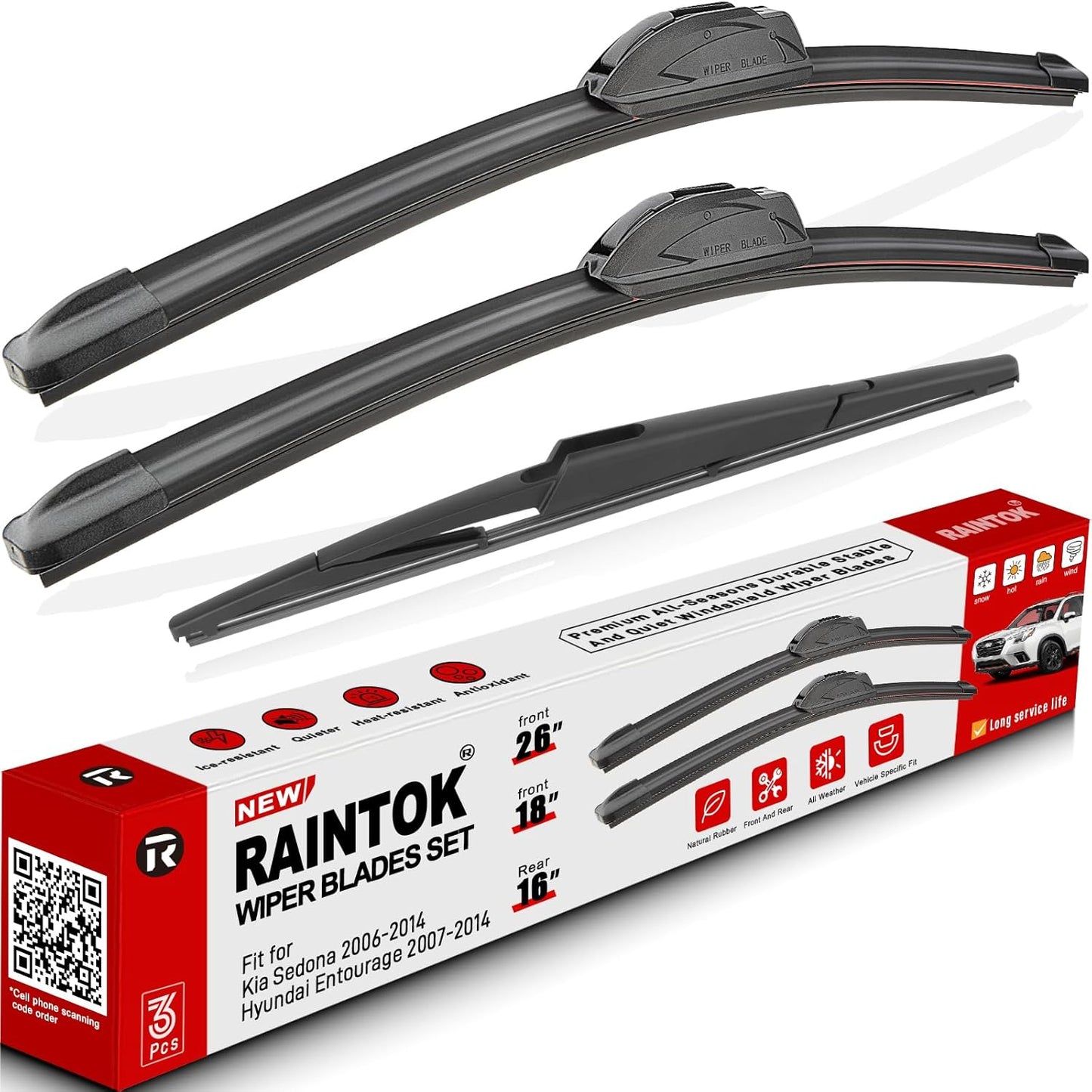 Windshield Wiper Blade Set Replacement for 2006-2011 Mini Cooper and Rear Windshield Wiper Blade-19"/18"/10" (Set of 3) U/J HOOK