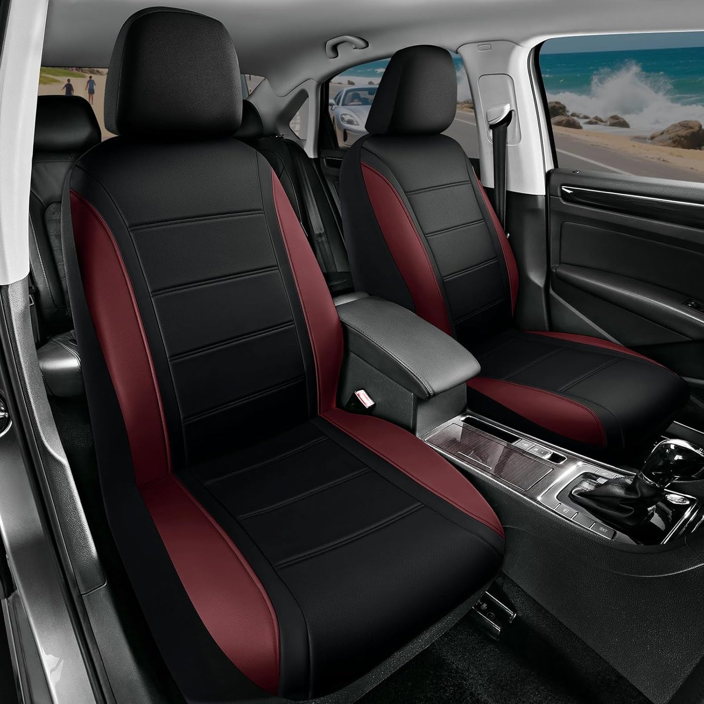 Road Comforts Leather Seat Covers, Breathable Car Seat Covers Full Set for Men,Airbag Compatible, Automotive Seat Covers Set Universal Fit Most Cars,Vans,Truck,SUV