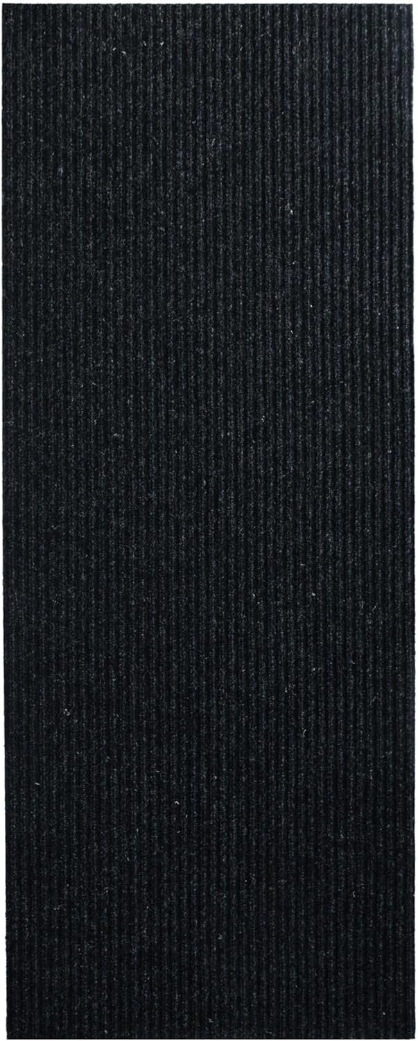 iCustomRug Spartan Weather Warrior Indoor/Outdoor Utility Ribbed Carpet Runner with Non-Slip Thermoplastic Rubber Backing, 28in X 80ft in Black