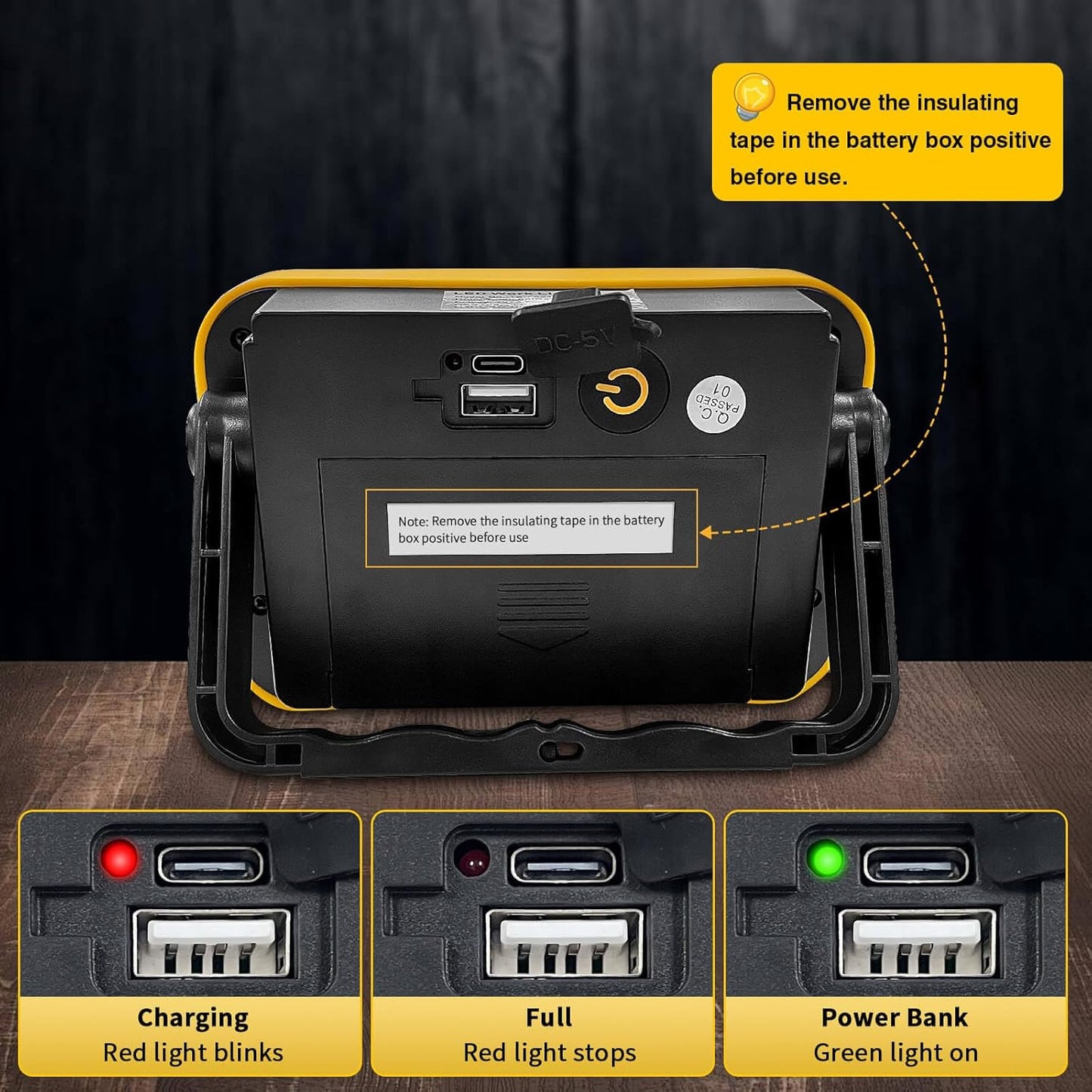 Rechargeable Work Light with Tripod Hole, 2-Pack LED Battery Work Lightings, 40W Waterproof Portable Flood Light Cordless Job Site Lighting 180° Rotate for Garage Camping Car Repairing