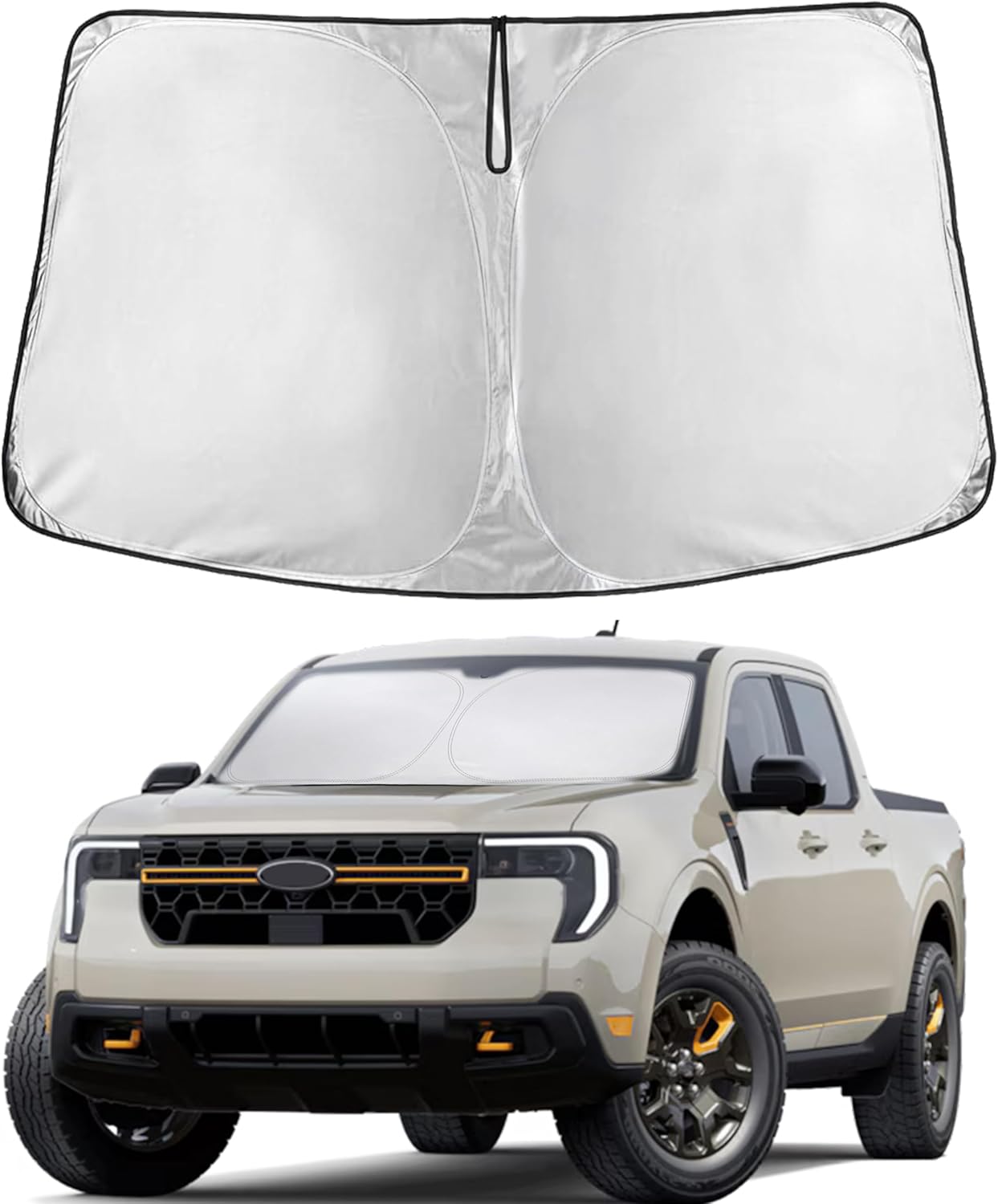EcoNour Windshield Sunshade Compatible for Ford Maverick 2022-2024 2025-240T Polyester Material Cars Sun Visor Reflector Blocks UV Rays - Foldable Sunshade Interior Protection Accessories