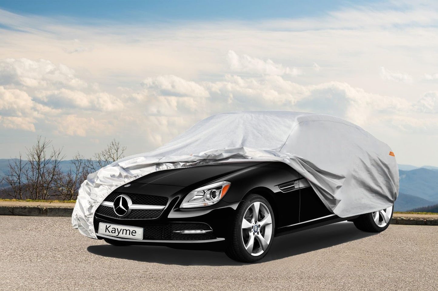 Kayme 6 Layers Car Cover Custom Fit for Mercedes Benz SLK Class 200 230 250 280 320 350 (1996-2016) Waterproof All Weather for Automobiles, Outdoor Full Cover Rain Sun UV Protection.Silver