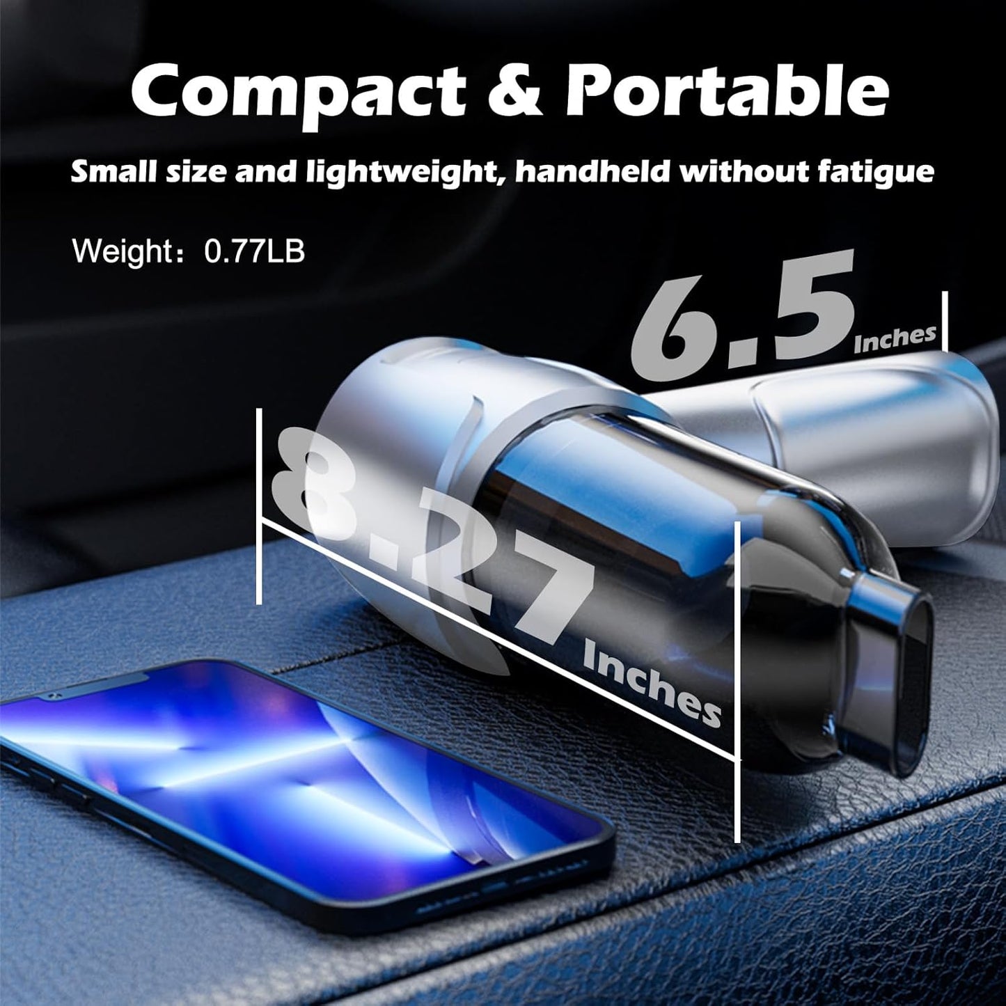 Car Vacuum Portable Cordless, 5 in 1 Handheld Vacuum Cleaner, Mini Vacuum Cleaner Rechargeable, 8000PA Powerful Compressed Air Duster & Air Blower for Cars,Home,Office,Pet Hair