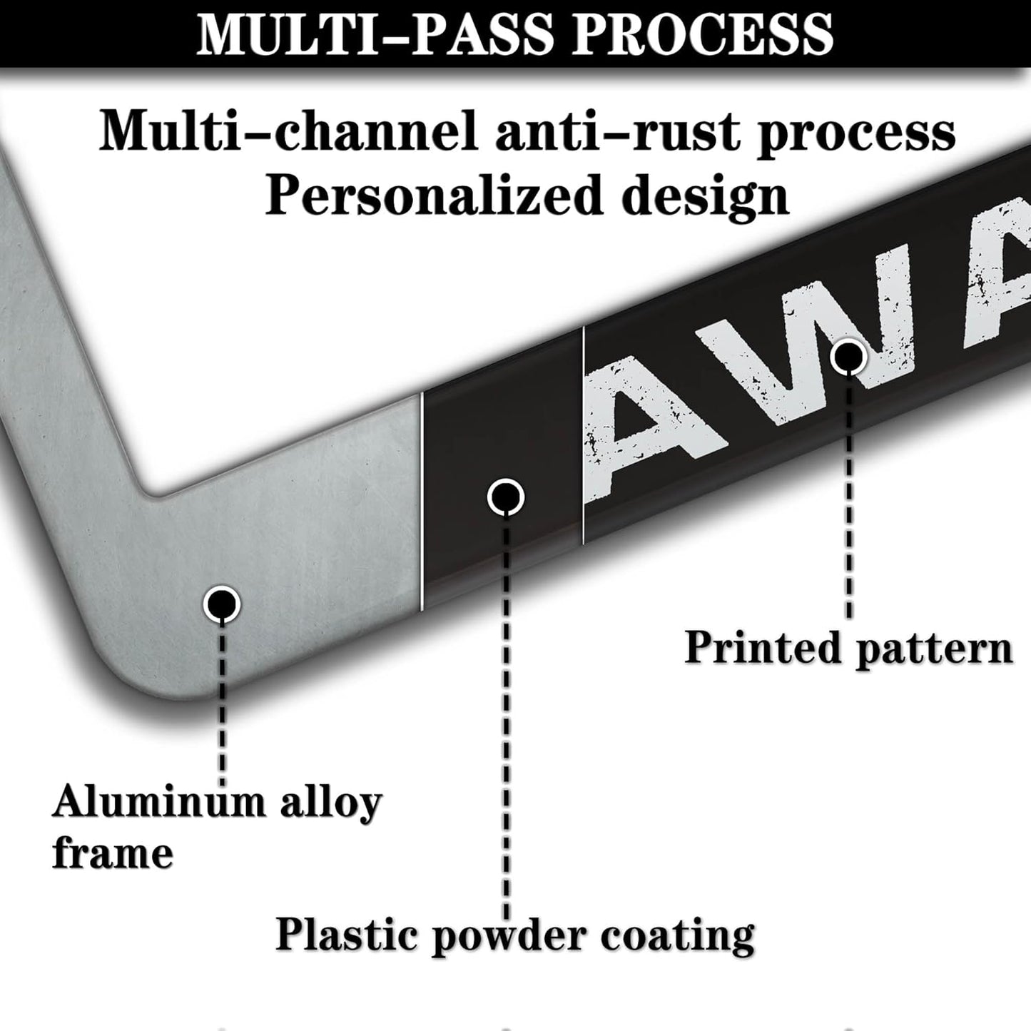 License Plate Frames for Men Black and White Car Plate Frames for Women Adventure Awaits Aluminum Metal Car Accessory 2 Pack with Screw Covers Set