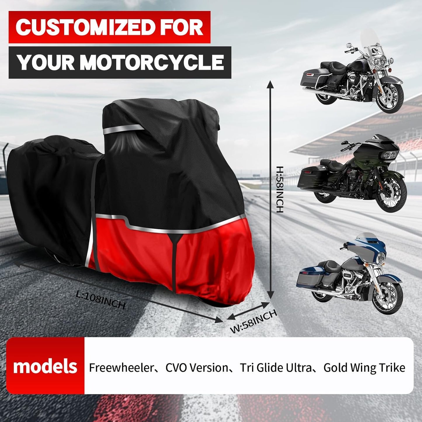 420D Waterproof Motorcycle Cover Replace for Harley Davidson Touring Models, Road Glide Special, Electra Glide Standard Motorcycle Cover for Snow Rain Dust Protection