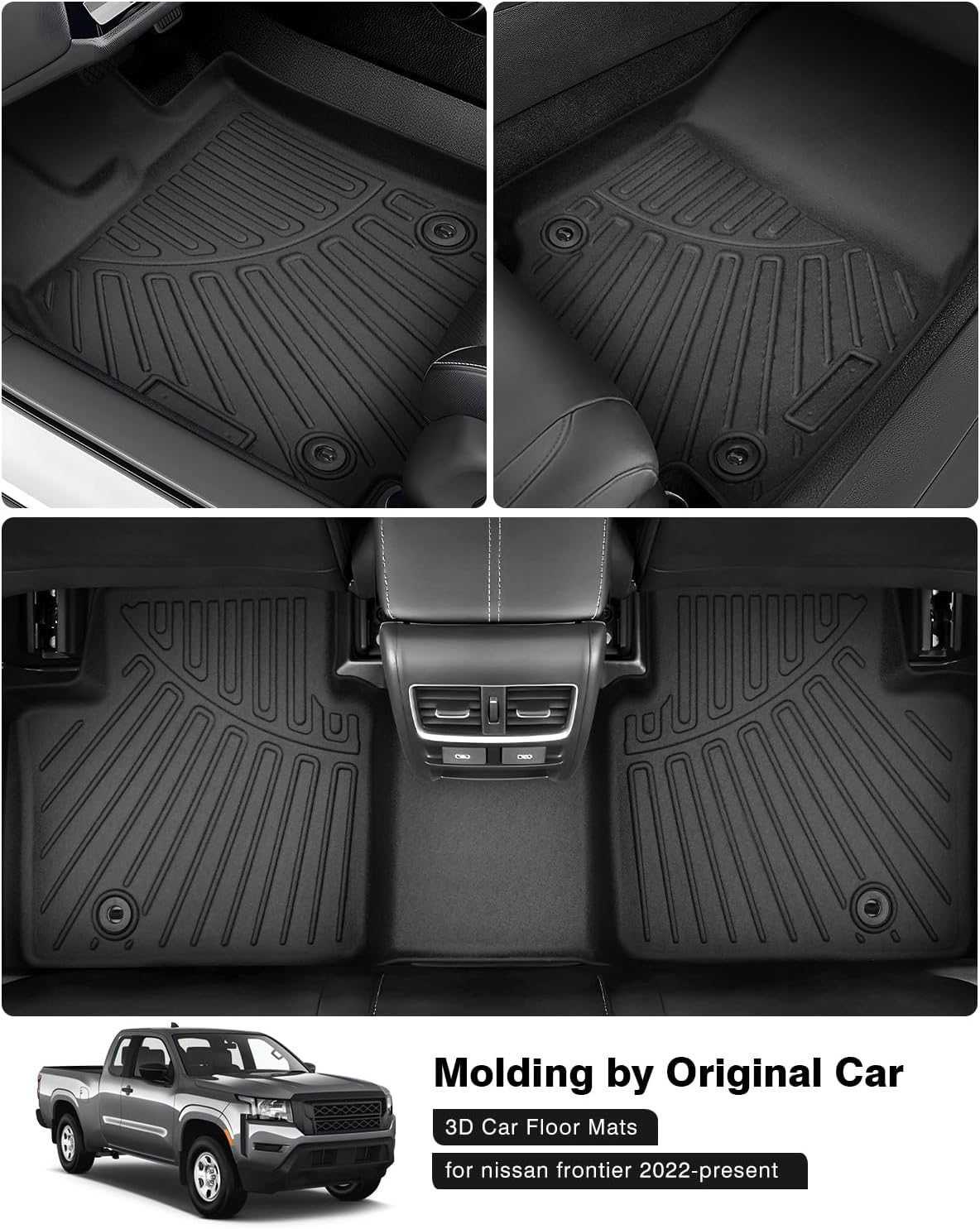 Powerty Floor Mats for 2022 2023 2024 2025 Nissan Frontier Accessories All Weather Floor Liner 3D TPE 1st & 2nd Row Floor Mat Heavy-Duty Floor Liners (Crew Cab with 2nd Row Under-Seat Storage)