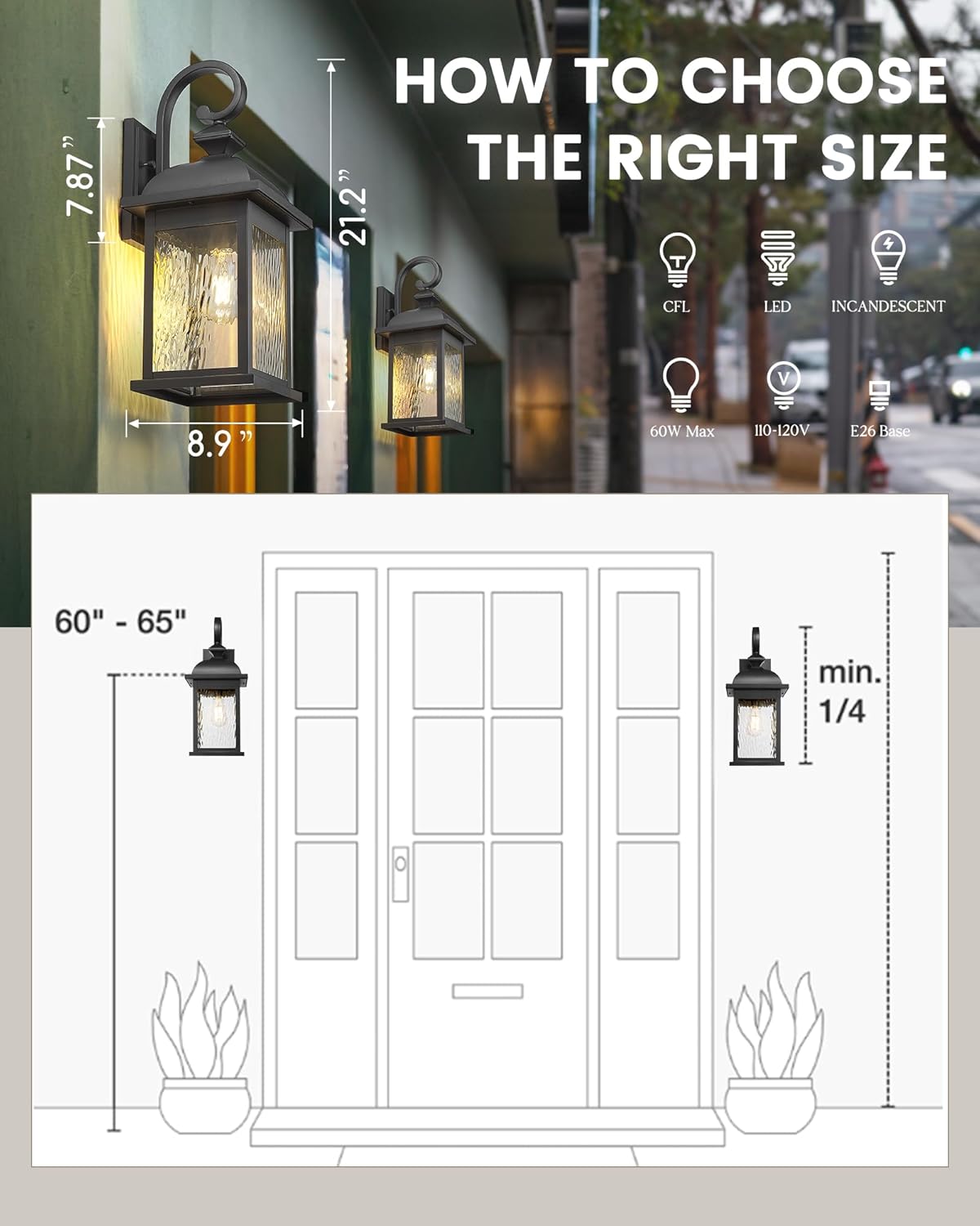 FEMILA 21" Large Exterior Wall Light Fixtures, 2 Pack Anti-Rust Waterproof Outdoor Wall Lantern Porch Lights for Entryway, Patio, Garage, Doorway, Matte Black, 4FD54B2-2PK BK-WP