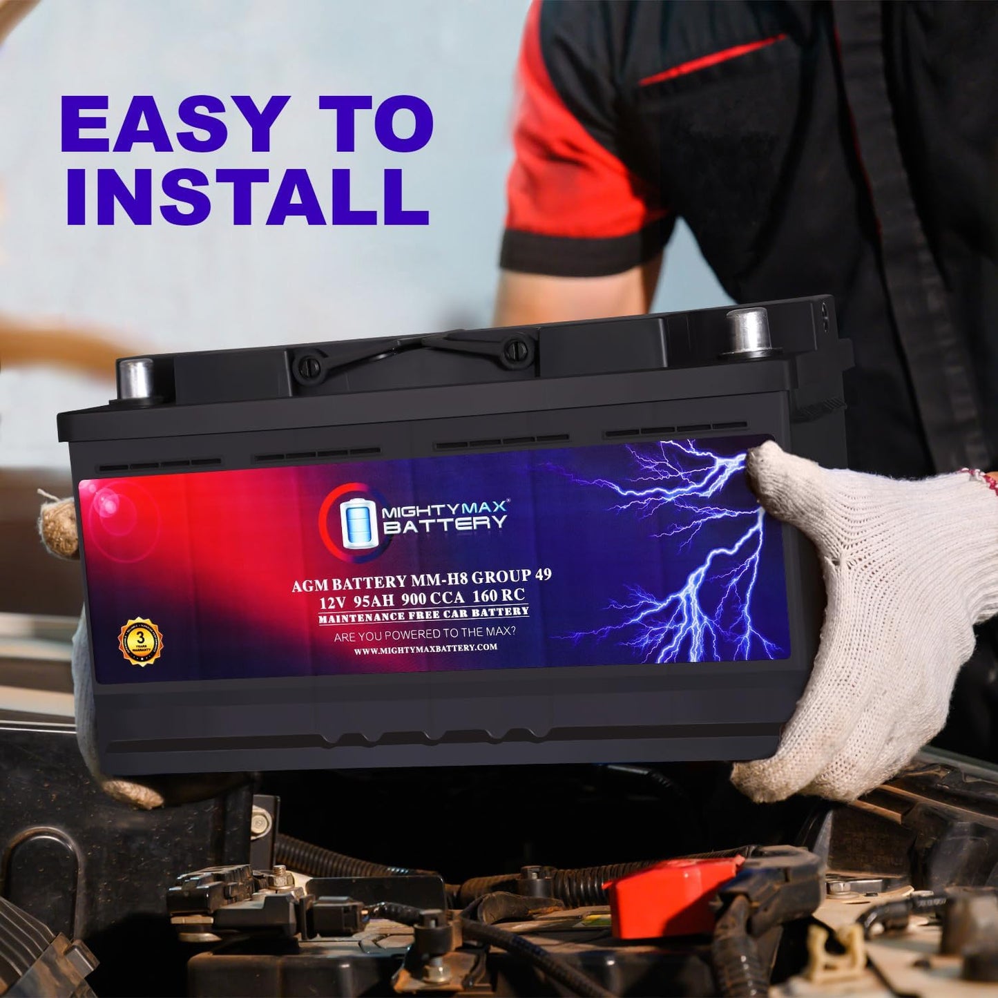 Mighty Max Battery MM-H8 Start and Stop Car BCI Group 49 12V 95Ah, 160RC, 900 CCA Rechargeable AGM Car Battery