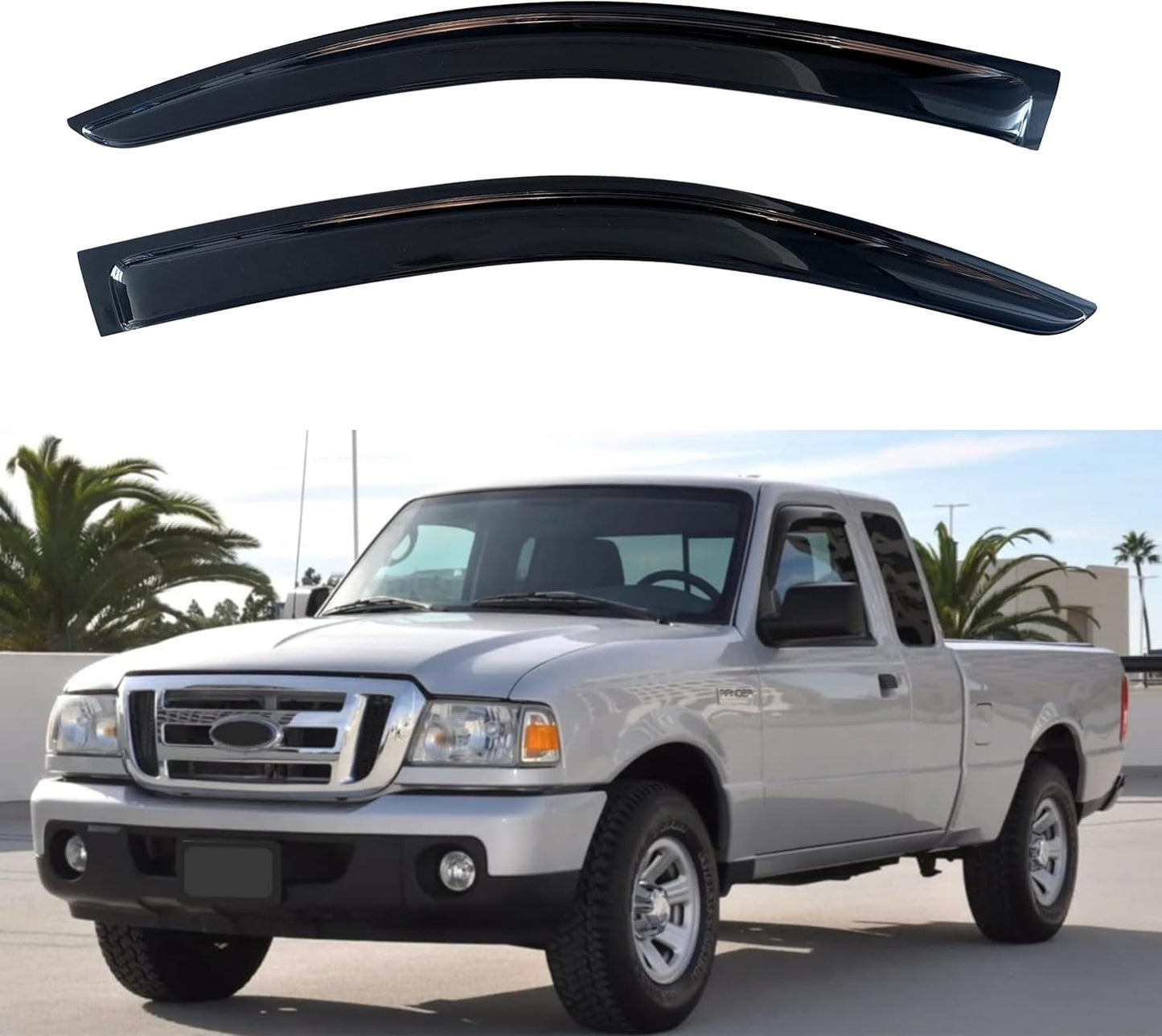 KPY Window Visor Compatible with Ford Ranger 1993-2011 & Mazda B2300/B4000 1994-2010 & Mazda B3000 1994-2008, Rain Guard Side Window Vent Deflectors Tape-On Style, 2002 2003 2004 2005 2006 2007 2009