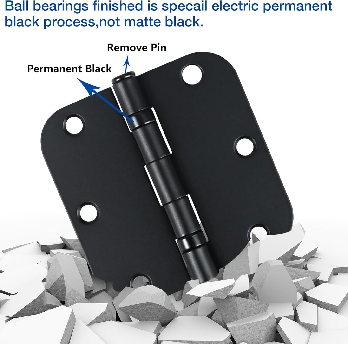 24 Pack Ball Bearing Door Hinges Matte Black 3.5 Inch 5/8"Radius Rounded Squeak Free Interior 3-1/2"Flat Iron Bifold Standard Office Bedroom Indoor for Doors 3 ½" Hardware Home House Decor Essentials