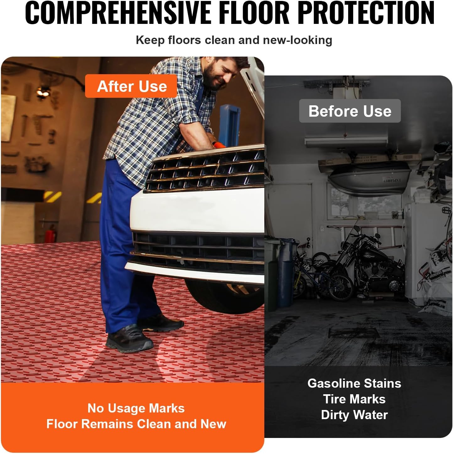 VEVOR Interlocking Floor Covering Tiles, 12 x 12 x 0.53 inch, 25 Pack, Non-Slip Double-Sided Texture, for Garages, Basements, Repair Shops, Red