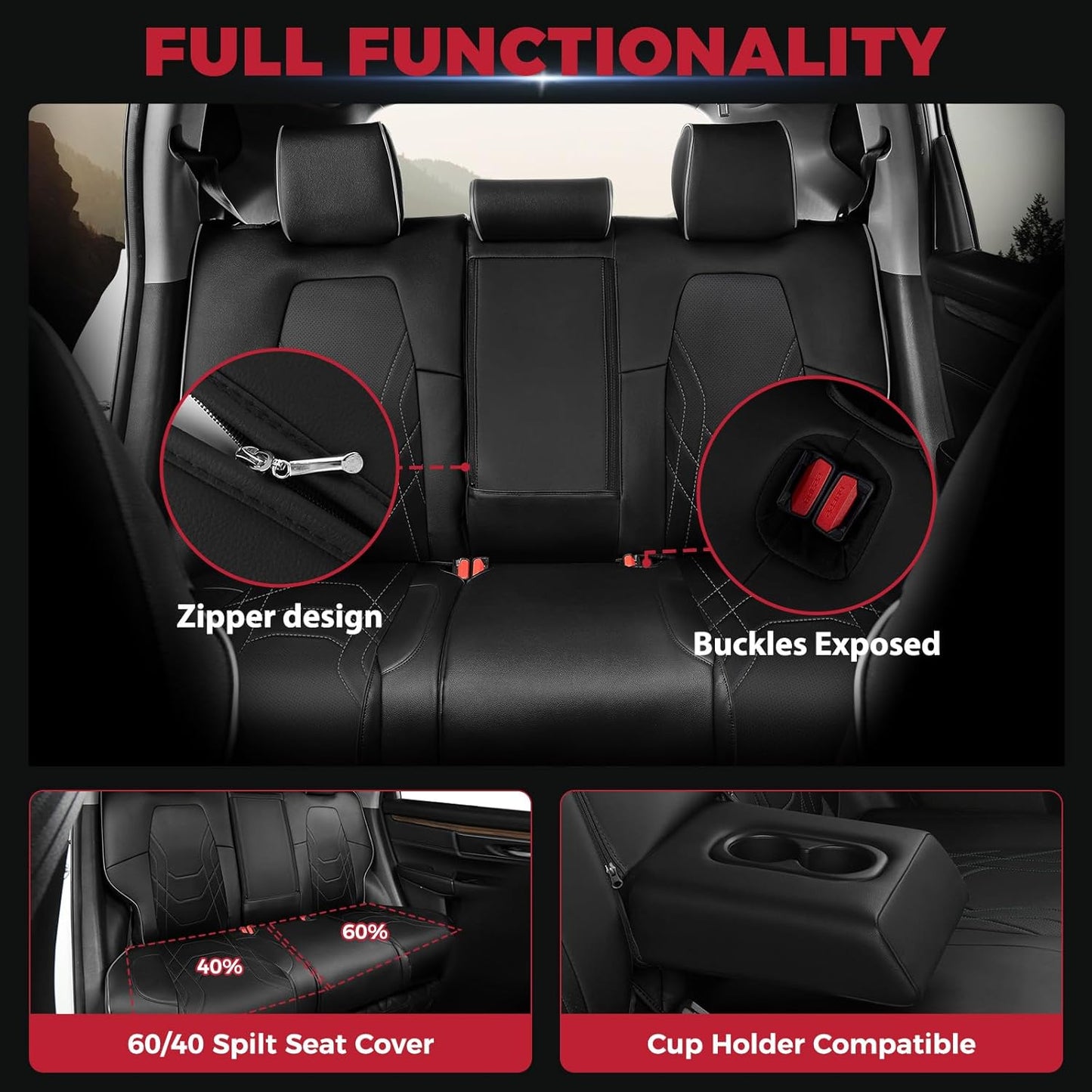 FREESOO CRV Seat Covers Full Set, for Honda CRV LX EX EX-L Sport Touring Hybrid 2017 2018 2019 2020 2021 2022, Custom Fit Car Seat Covers, Waterproof Leather Seat Covers, Black & Gray