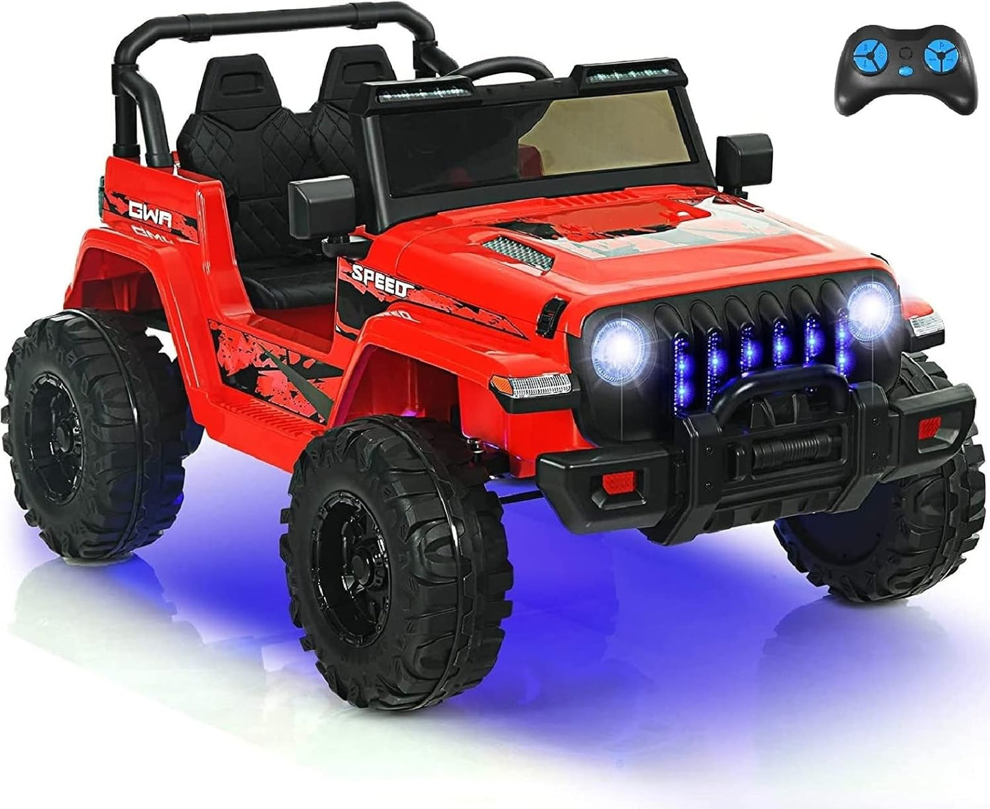 INFANS Kids Ride on Car Truck with 2.4G Remote Control, 12V Battery Powered Electric Cars for Kids w/3 Speeds, Battery Display, LED Lights, Safety Belt, Music & Horn, Bluetooth/FM/USB (Red)