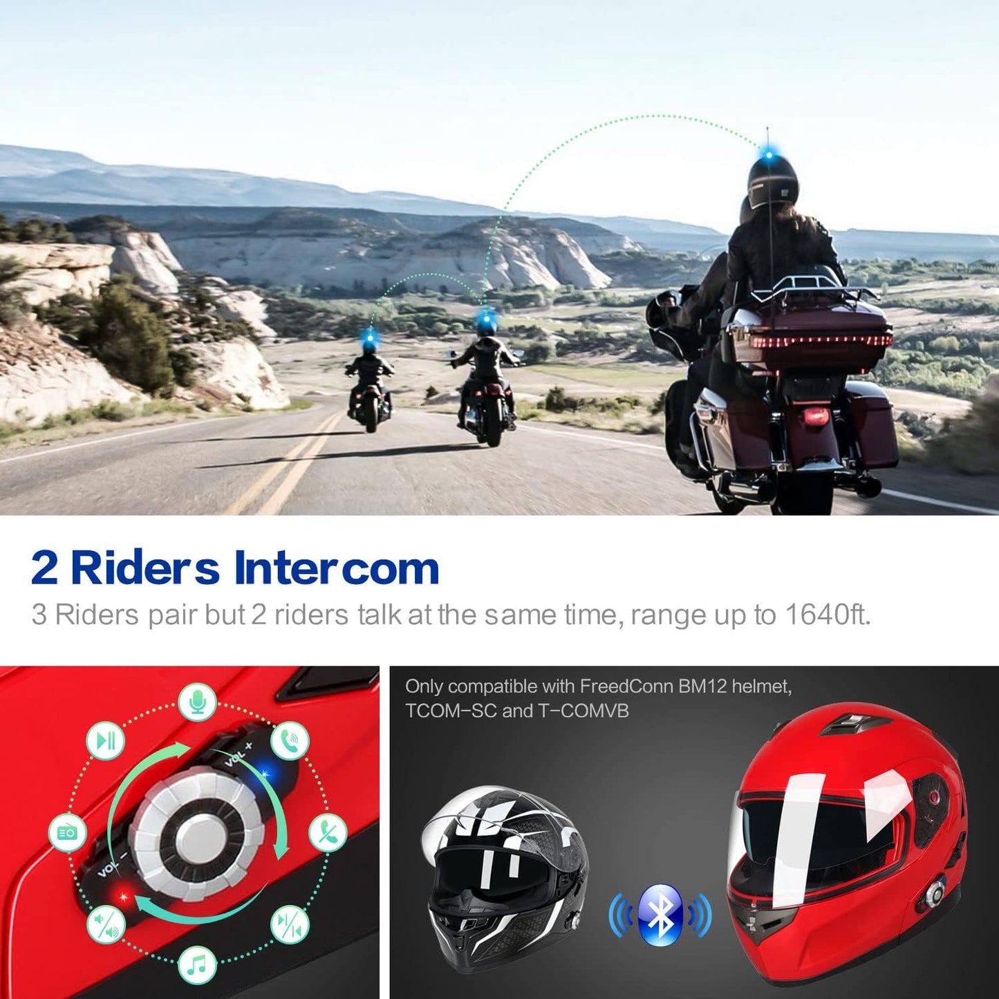 FreedConn BM2-S Bluetooth Motorcycle Helmet, Flip-Up Modular Motorbike Helmet, 500M Connectivity for 2-3 Riders, Voice Dial, Hands-Free Call, MP3, FM, DOT Certified ( Medium, Red)