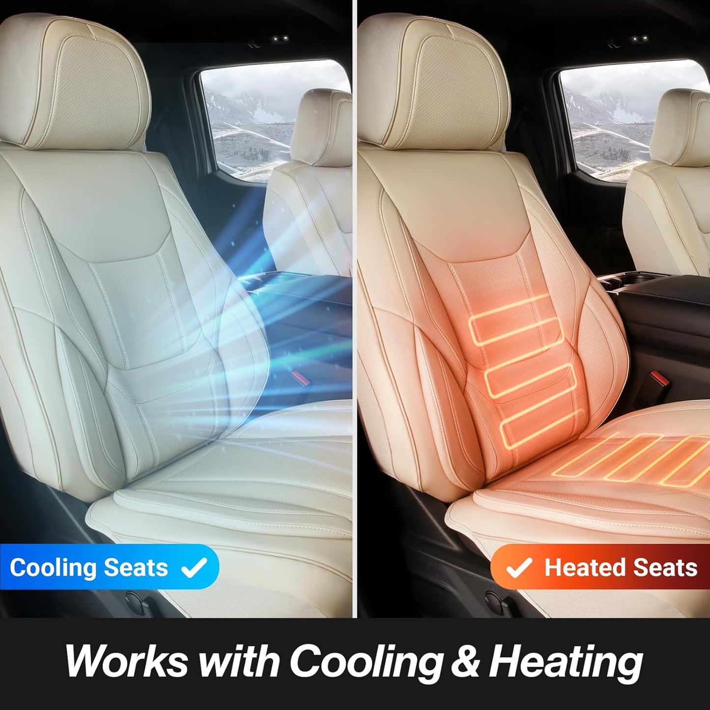 Coverland Custom Car Seat Covers Compatible with 2016-2025 Titan Crew Cab - Premium Leather Non-Slip Memory Foam Waterproof Cover Interior Protector Full Set-Beige [See Size Chart-Size X118]