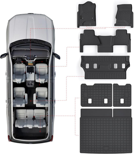 Floor Mats & Trunk Mat for Chevrolet Tahoe 2015-2020 Bucket Seat (8 Seats Version) &GMC Yukon（Not Fit XL,TPE All Weather Protection Car Floor Liners for Chevy Tahoe