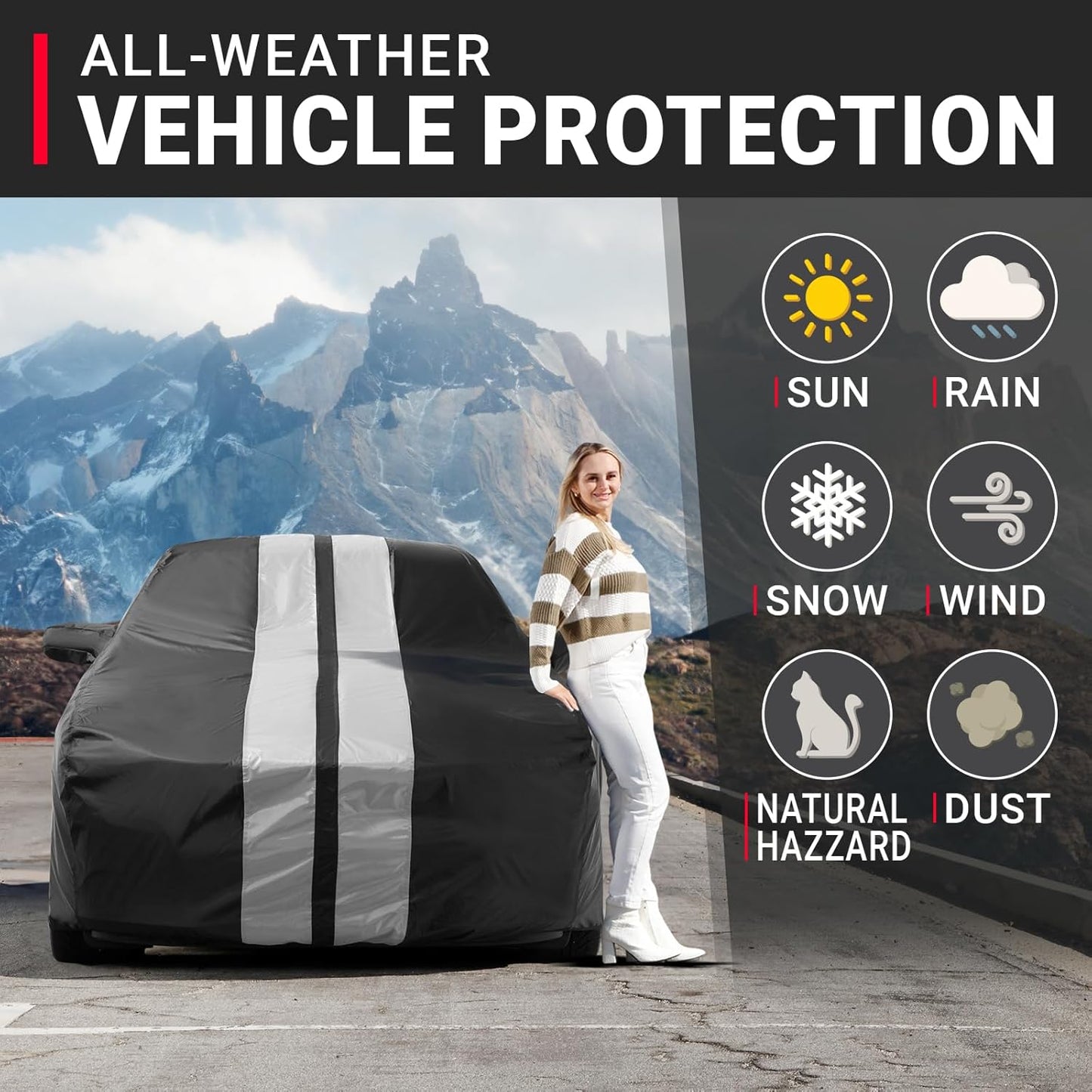 iCarCover Custom Car Cover for Buick Electra (1985-1990) Waterproof All-Weather Rain Snow UV Sun Protector Full Exterior Indoor Outdoor Car Cover (Stripe - Black/Gray)