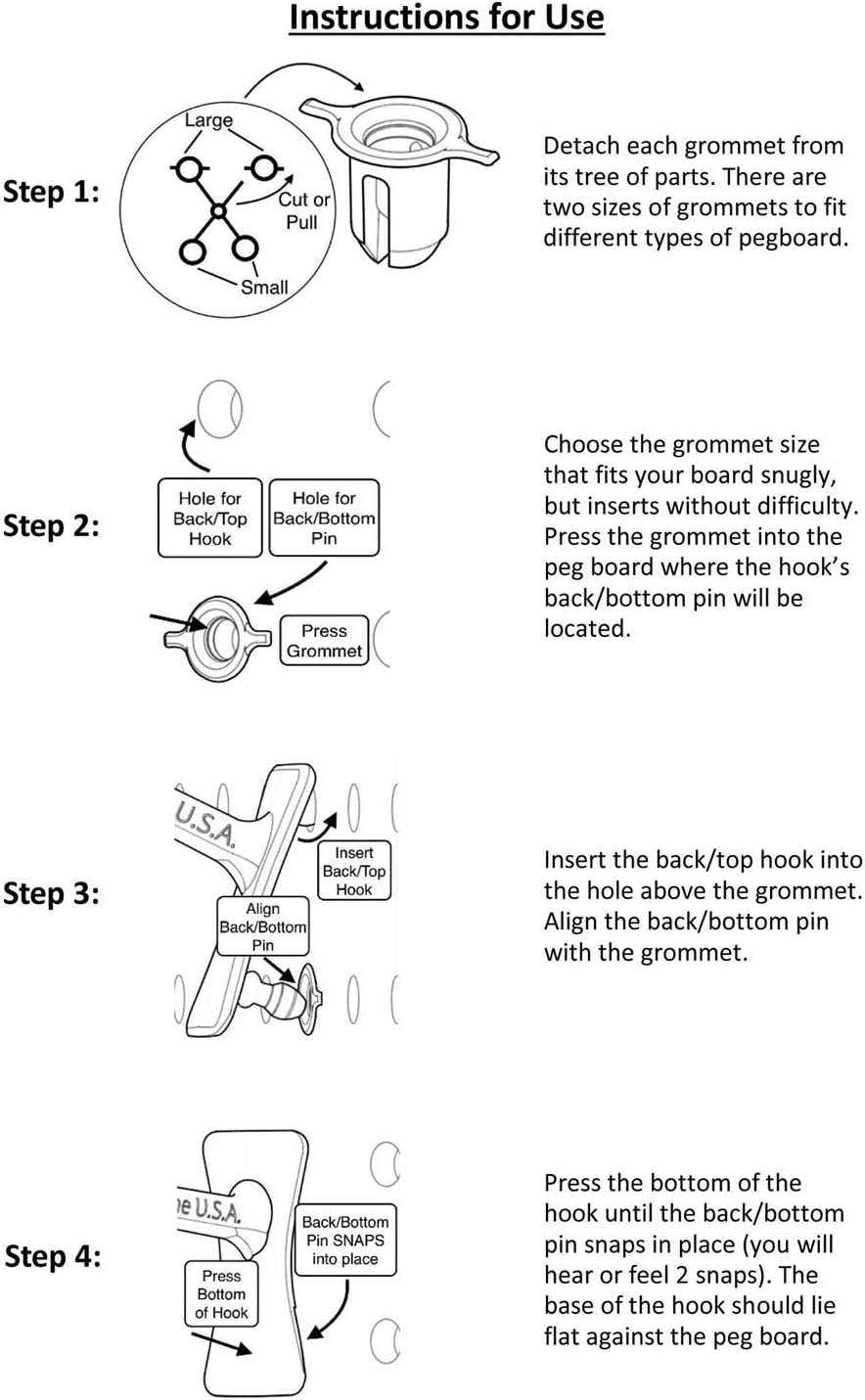 PegPro® J Hooks Kit for Standard “Wood Fiber” pegboard – Durable Plastic Pegboard Hooks - for Garage, Kitchen, Craft Room, and More (J Hook - 24 Pack, Gray)