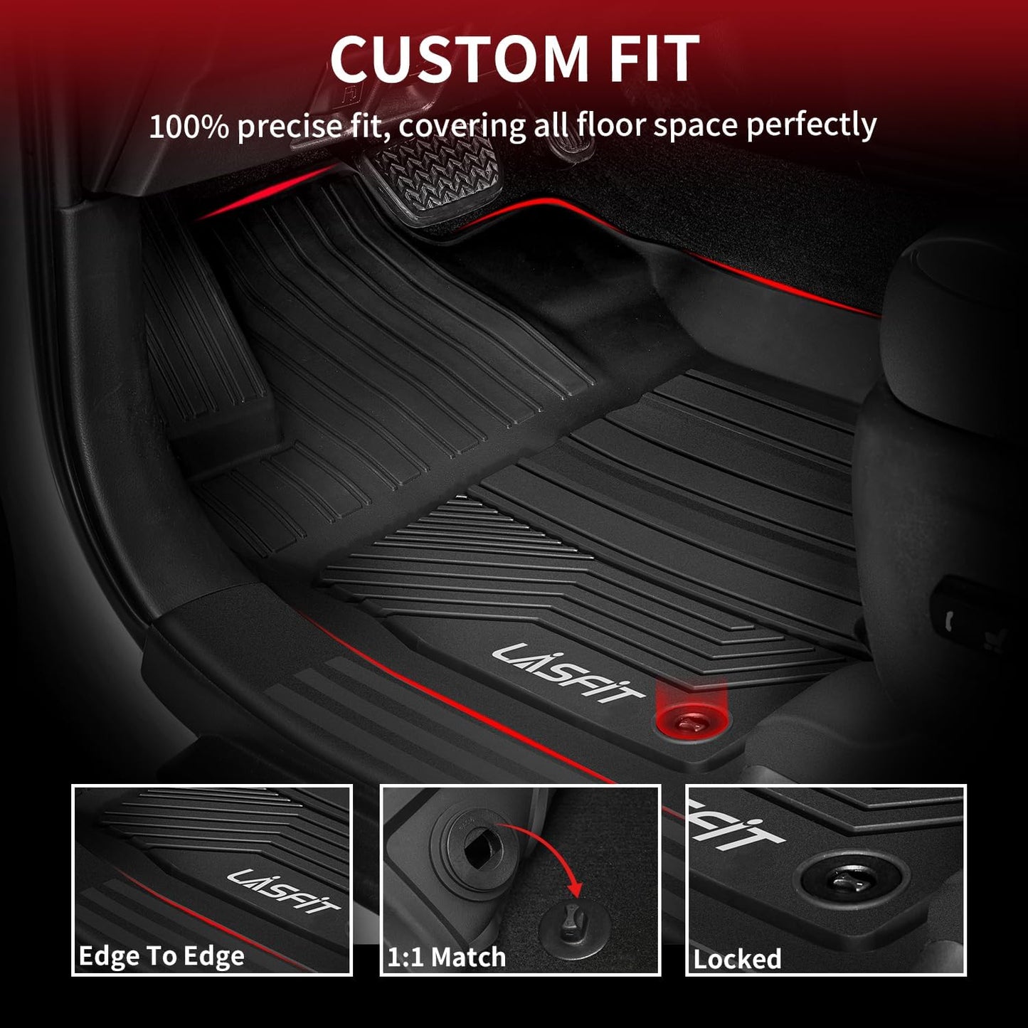 LASFIT Floor Mats for Toyota RAV4 2019-2024 2025(Not Fit Hybrid) All Weather Mats for Toyota RAV 4 LE/XLE/Limited/TRD/Adventure TPE Custom Fit Floor Liner Front and Rear 2 Row Car Mats, Black