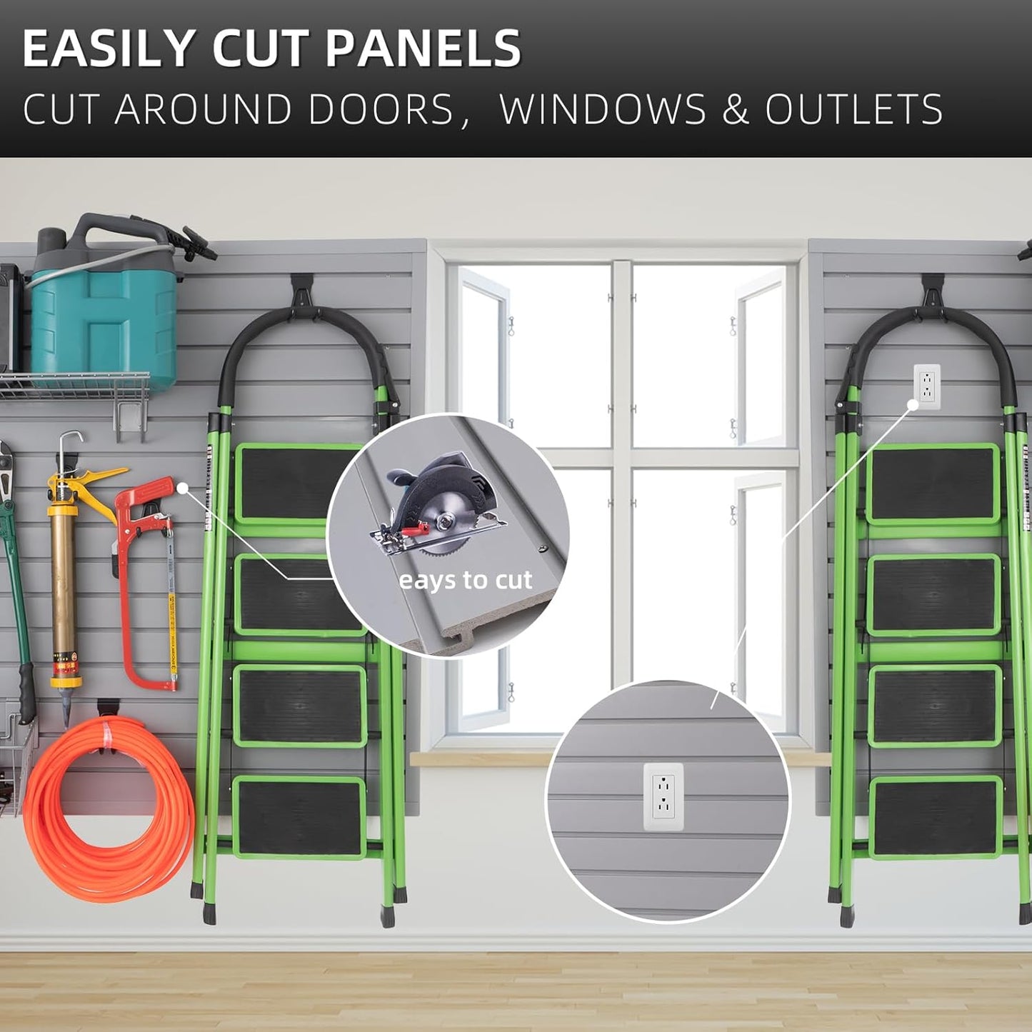 Slat Wall Paneling Garage Wall Organizer, PVC Gray Slatwall Panels 2 Pack 4'x8' Garage Tool Organizer Wall Mount Garden Storage, Slat Board Garage Storage & Organization Products Ladder Bike Rack