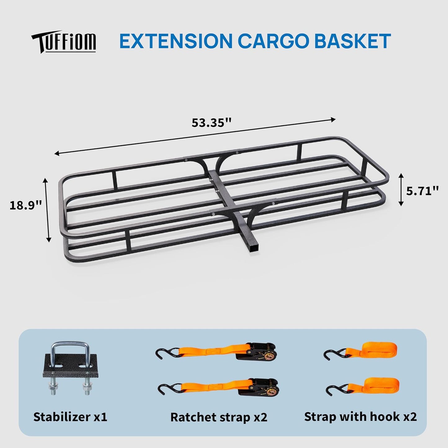 Bonnlo 54''X 19''X5.5'' Hitch Mount Cargo Carrier Basket with Stablizer and Straps, 500 LBS Capacity Rear Luggage Rack Basket Fits Sedan, SUV, TAN