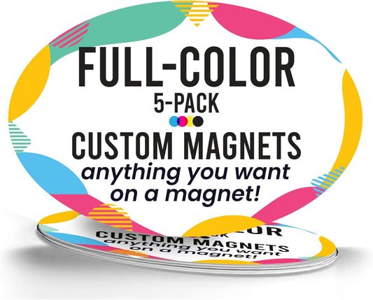 Magnet Me Up Custom 4x6 Inch Oval Magnet, 5 Pack, Customizable for Businesses, Personal Use, Choose Your Text, Upload Image, Magnetic Vinyl for Vehicles and Any Magnetic Surface, Crafted in USA