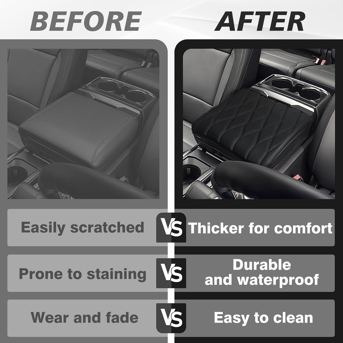 Muslogy Center Console Armrest Cover Compatible with Ford F-150 F150 2021-2025 Comfort Armrest Pad Arm Rest Cushion Vegan Leather Protector Regular Thick(WorkSurface ONLY)