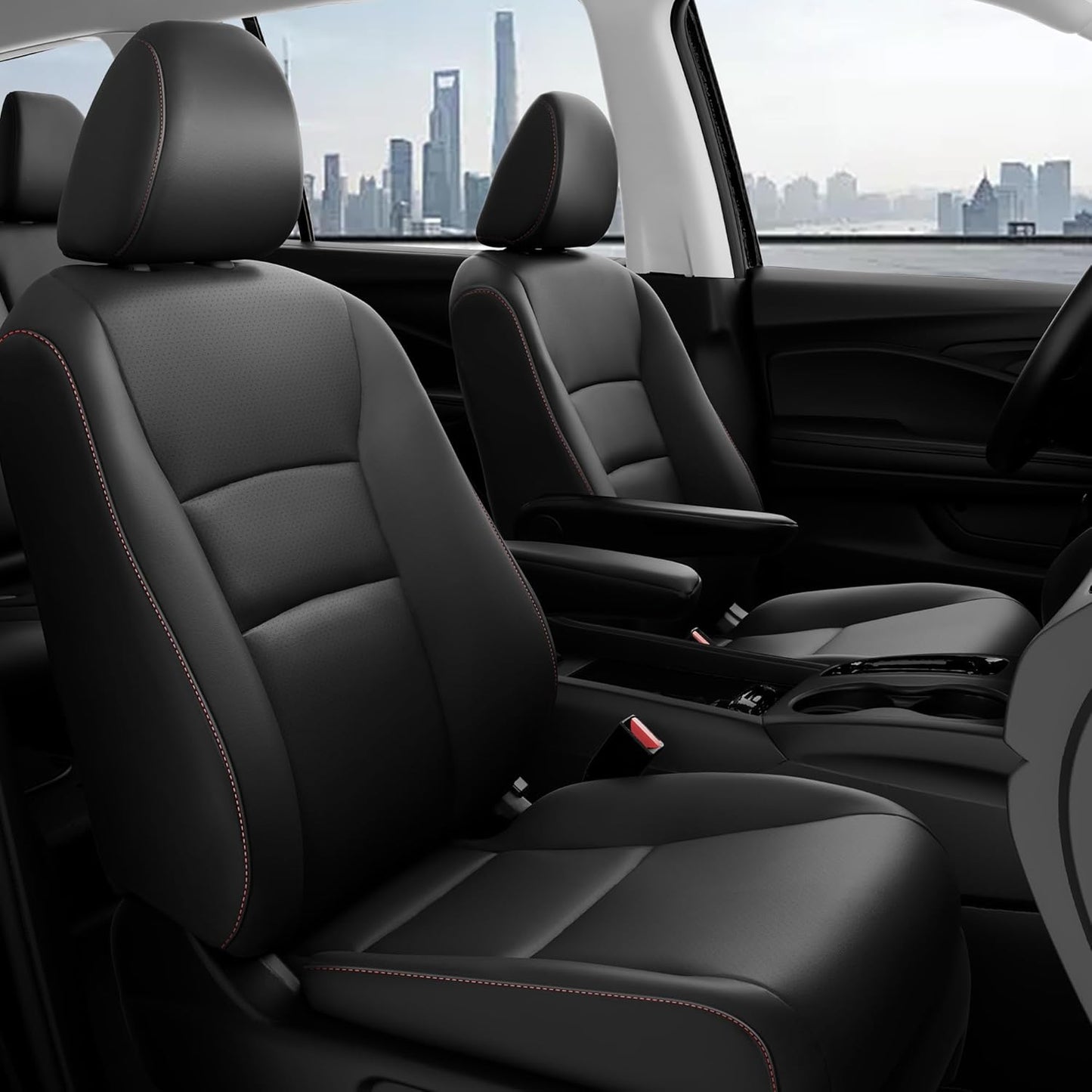 Custom Fit for Honda Pilot Seat Covers, Car Seat Protectors Full Set for Pilot LX EX 2016 2017 2018 2019 2020 2021 2022-8 Seats, Faux Leather, Black Red