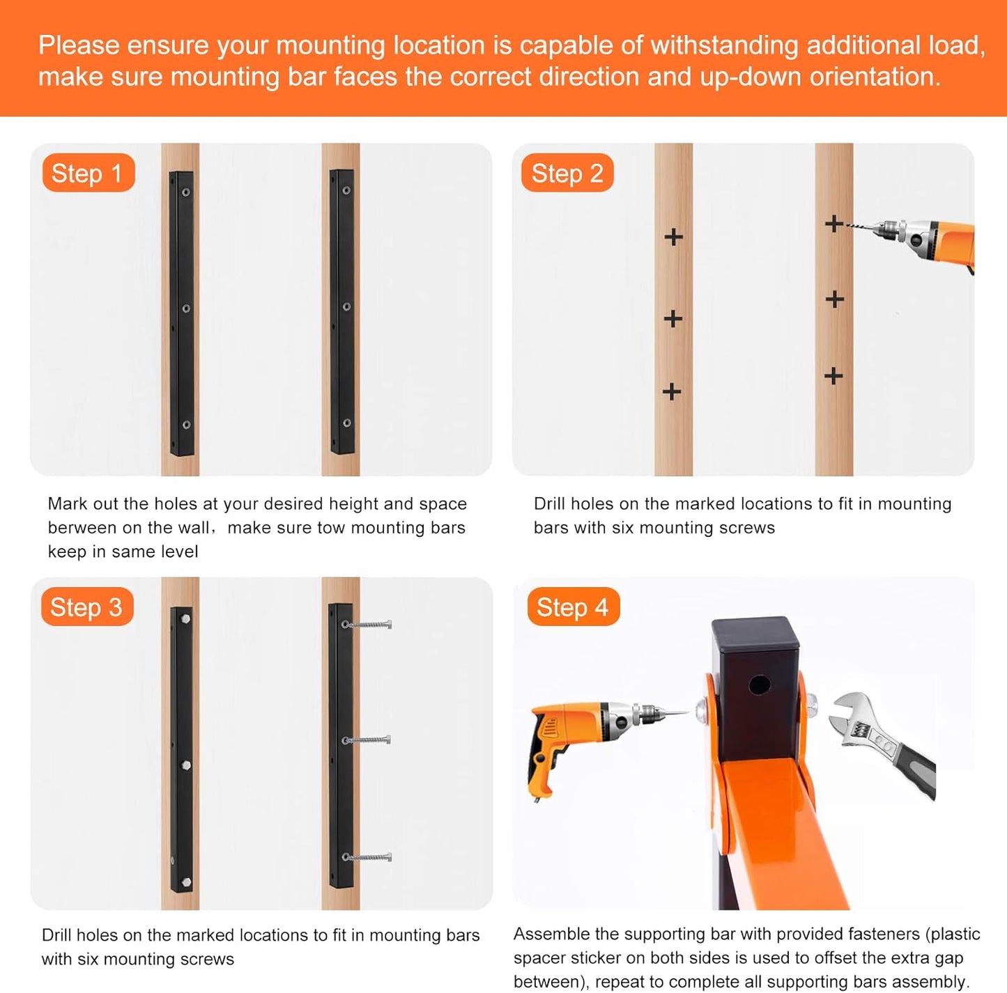 Ultrawall Wall Mount Wood Organizer and Lumber Storage Metal Rack with 3-Level - Indoor & Outdoor Use, 4 Pack