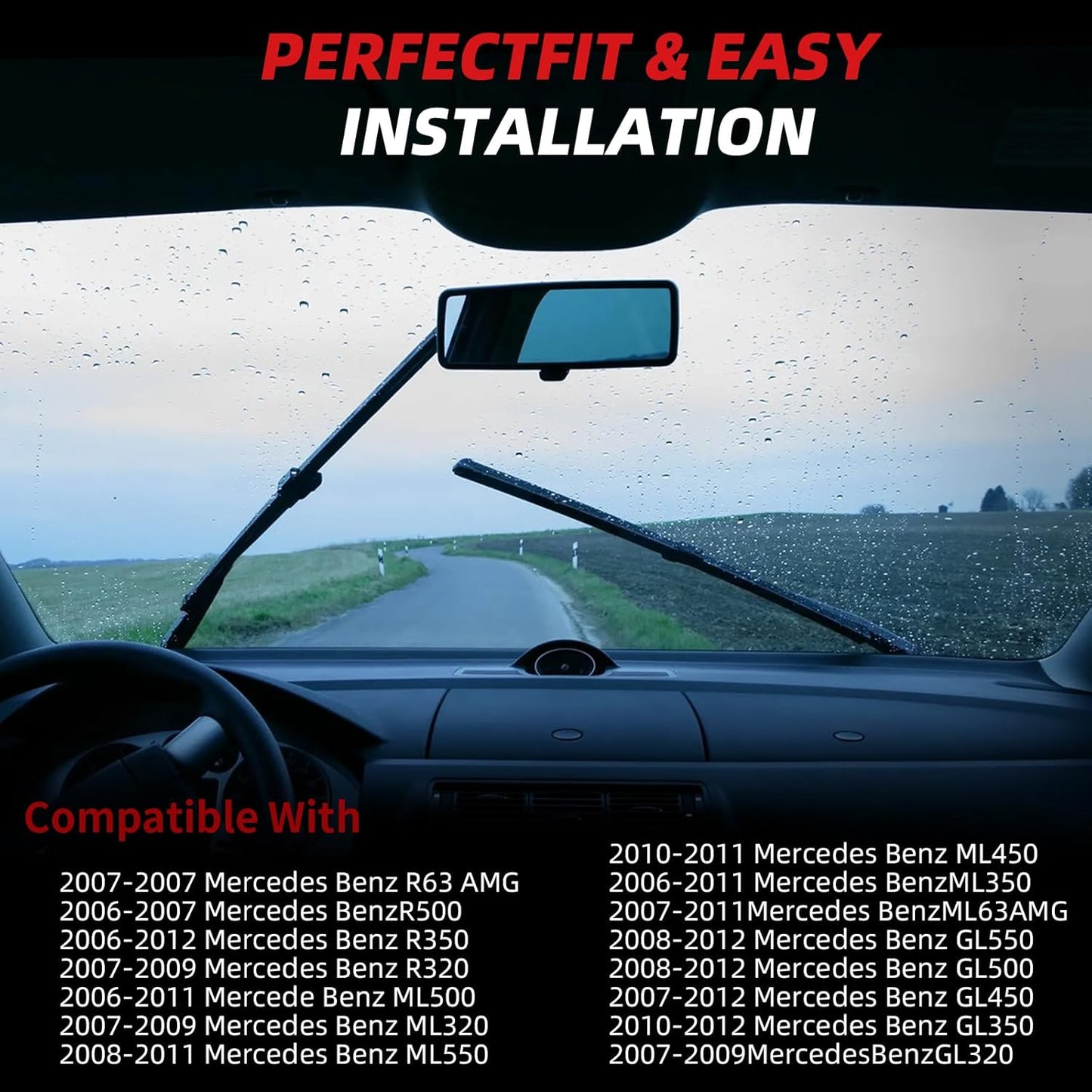 OTUAYAUTO Windshield Wiper Blades - Replacement for Mercedes-Benz ML-Class W164, ML320 ML350 ML550 ML63 06-11, X164 05-12, W251 06-12, Front and Rear Wiper Blades, Pinch Tab - 28"+21"+12" (Pack of 3)