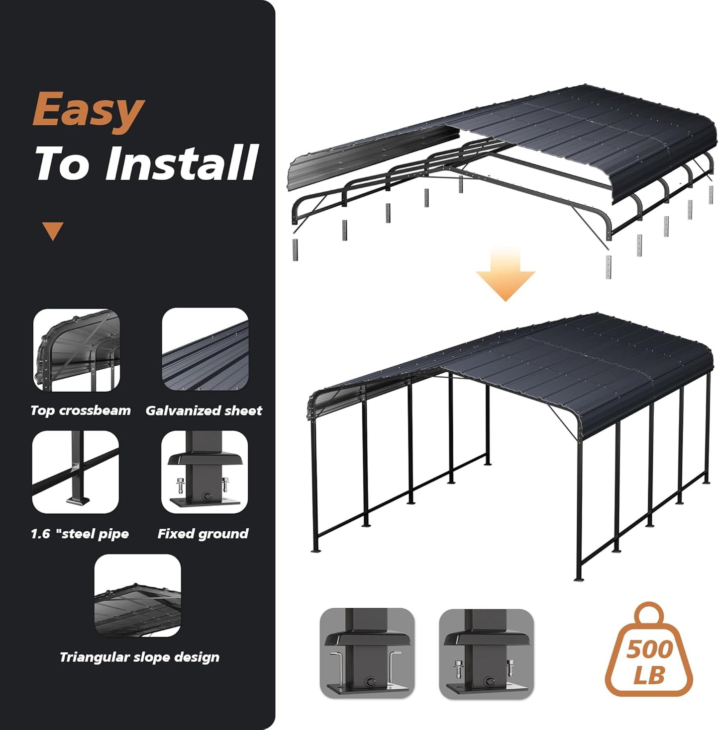 HOMPUS 10x20 FT Metal Carport, Enhanced Base Oversized Garage Carports, Heavy Duty Canopy with Galvanized Steel Roof, Outdoor Shelter Shade for Car, Boats and Tractors
