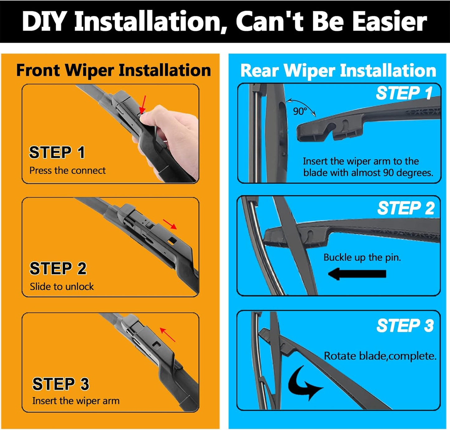 AUTOBOO 26"+16" Windshield Wipers with 12" Rear Wiper Blade Sets Replacement for Subaru Crosstrek Impreza 2018 2019 2020 2021 2022 2023-Original Factory Quality (Pack of 3)