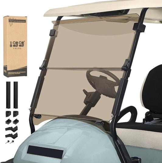 10L0L Golf Cart Windshield for Club Car Precedent 2004-Up, Tempo, 2017-Up Onward, Clear/Tinted Fold Down Club Car Windshield Anti-UV Impact Resistant - 37.5"W X 33.6"H